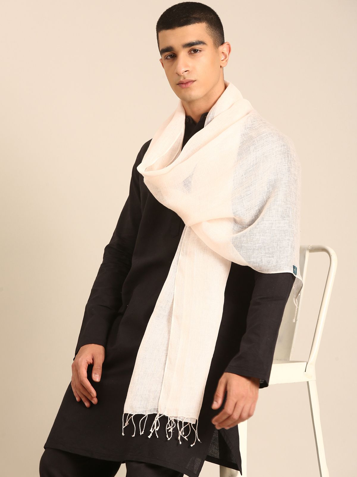 Linen Club Unisex Linen Stole Solid Light Peach (Size:Free)