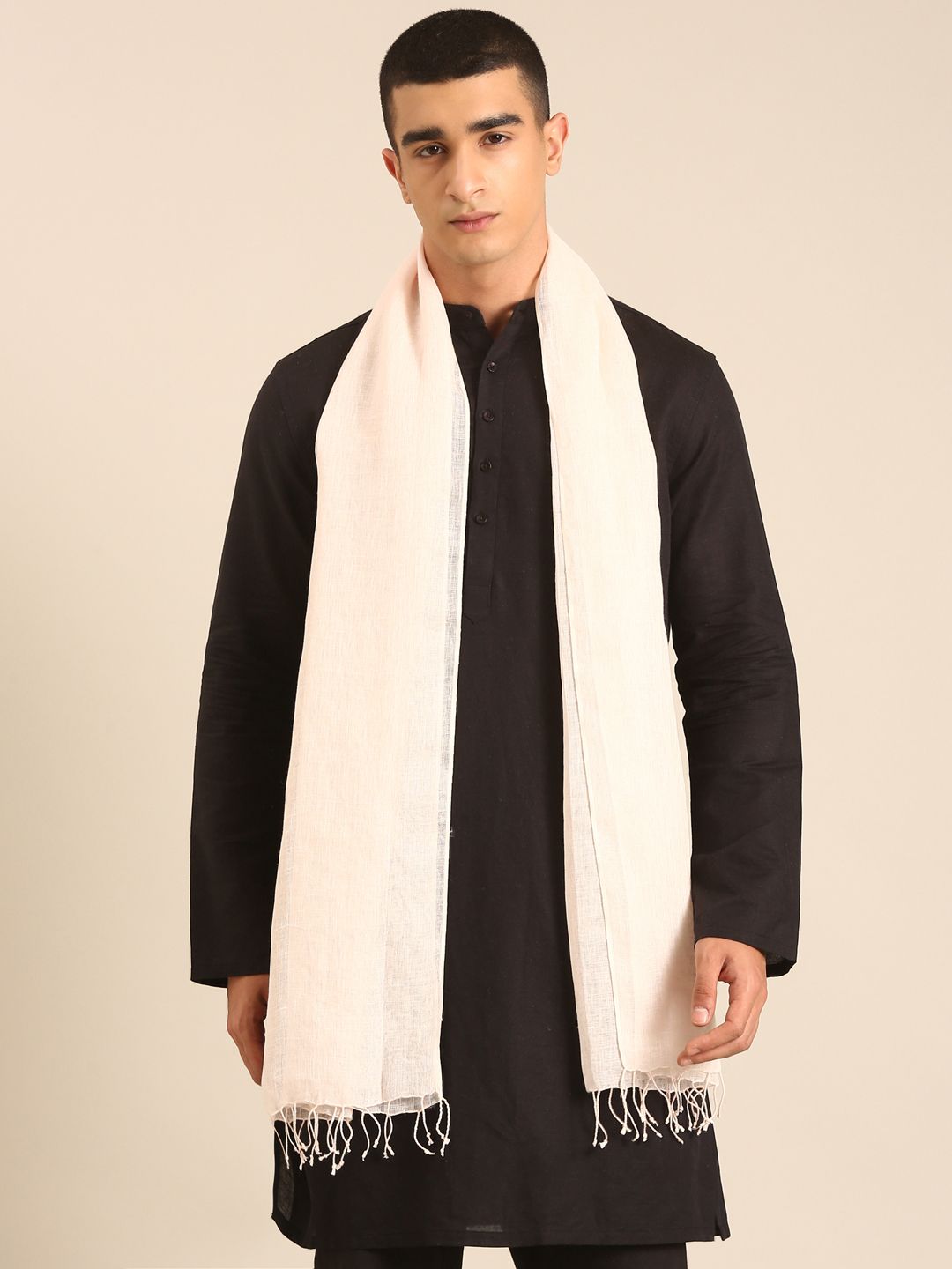 Linen Club Unisex Linen Stole Solid Light Peach (Size:Free)