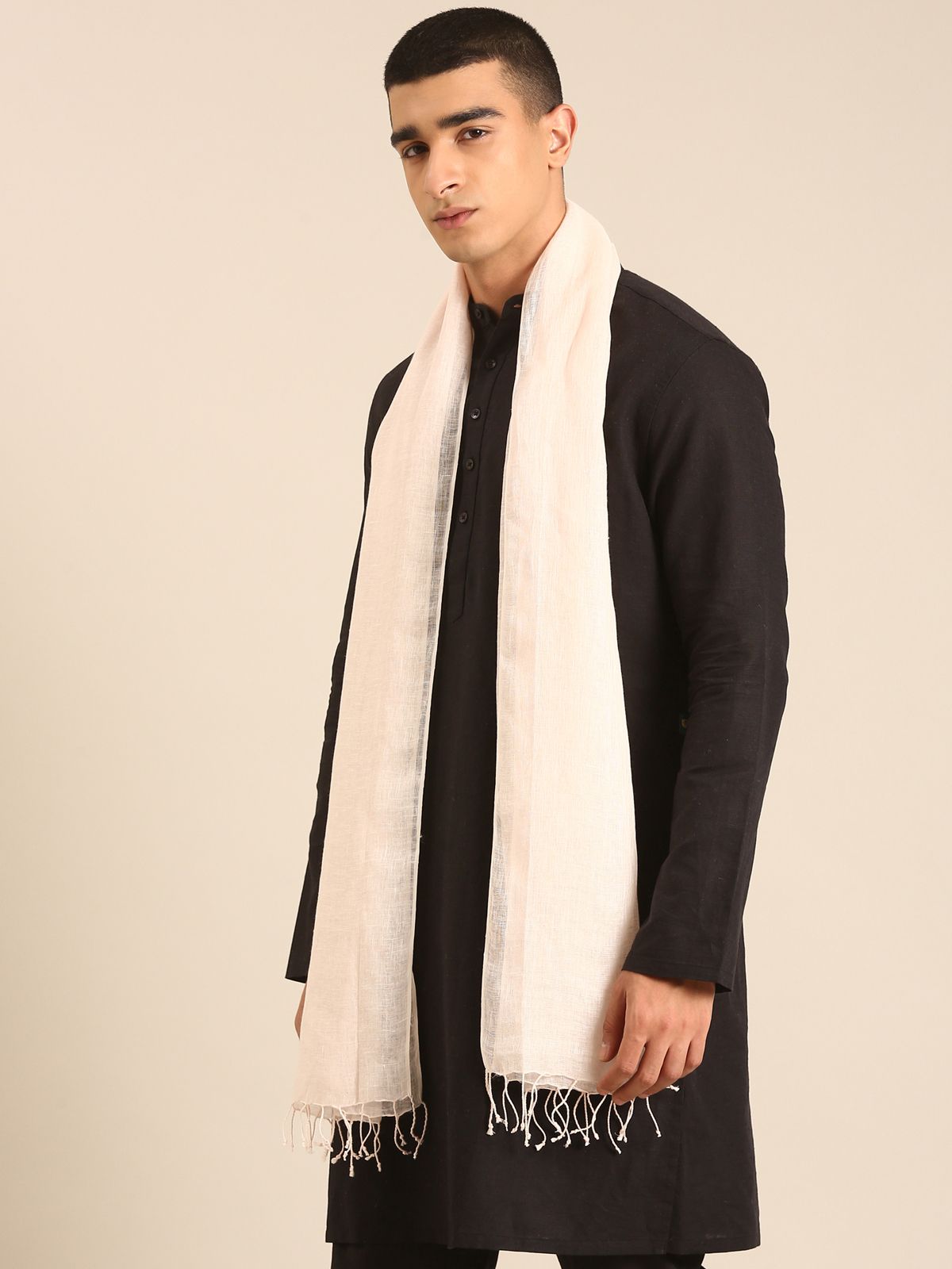Linen Club Unisex Linen Stole Solid Light Peach (Size:Free)