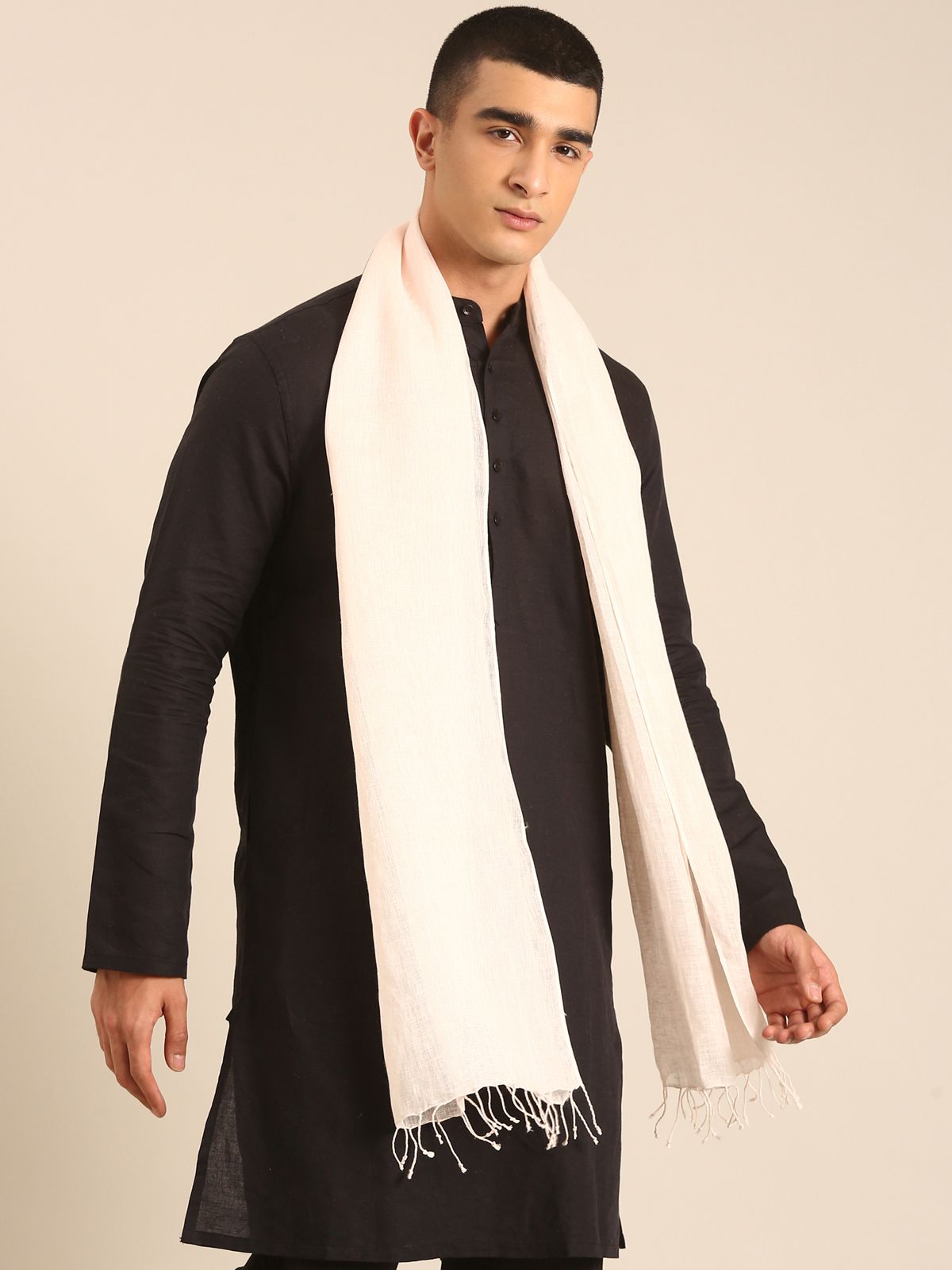 Linen Club Unisex Linen Stole Solid Light Peach (Size:Free)