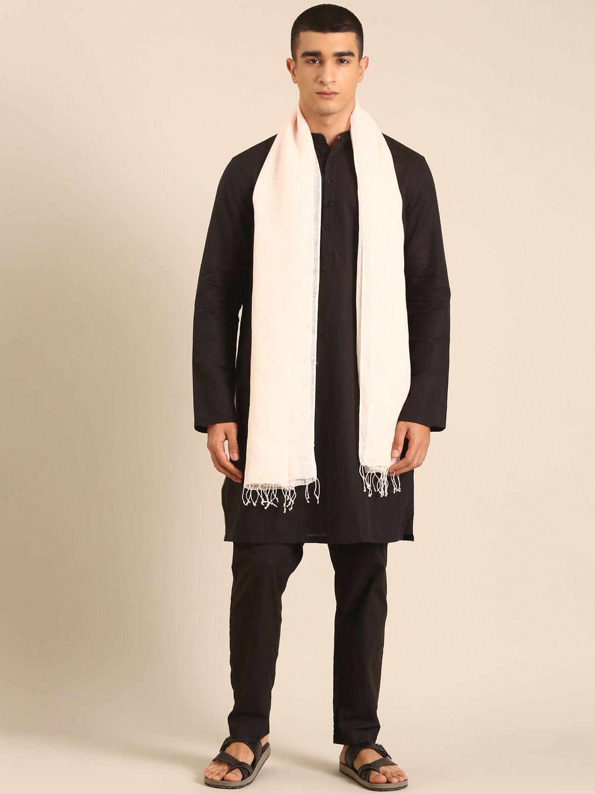Linen Club Unisex Linen Stole Solid Light Peach (Size:Free)
