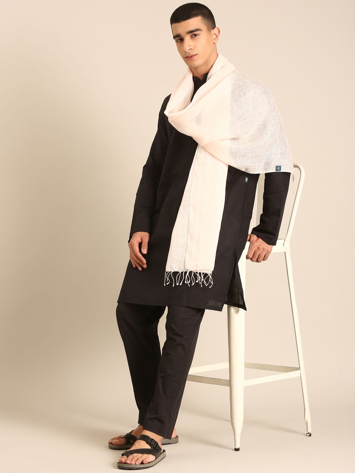 Linen Club Unisex Linen Stole Solid Light Peach (Size:Free)