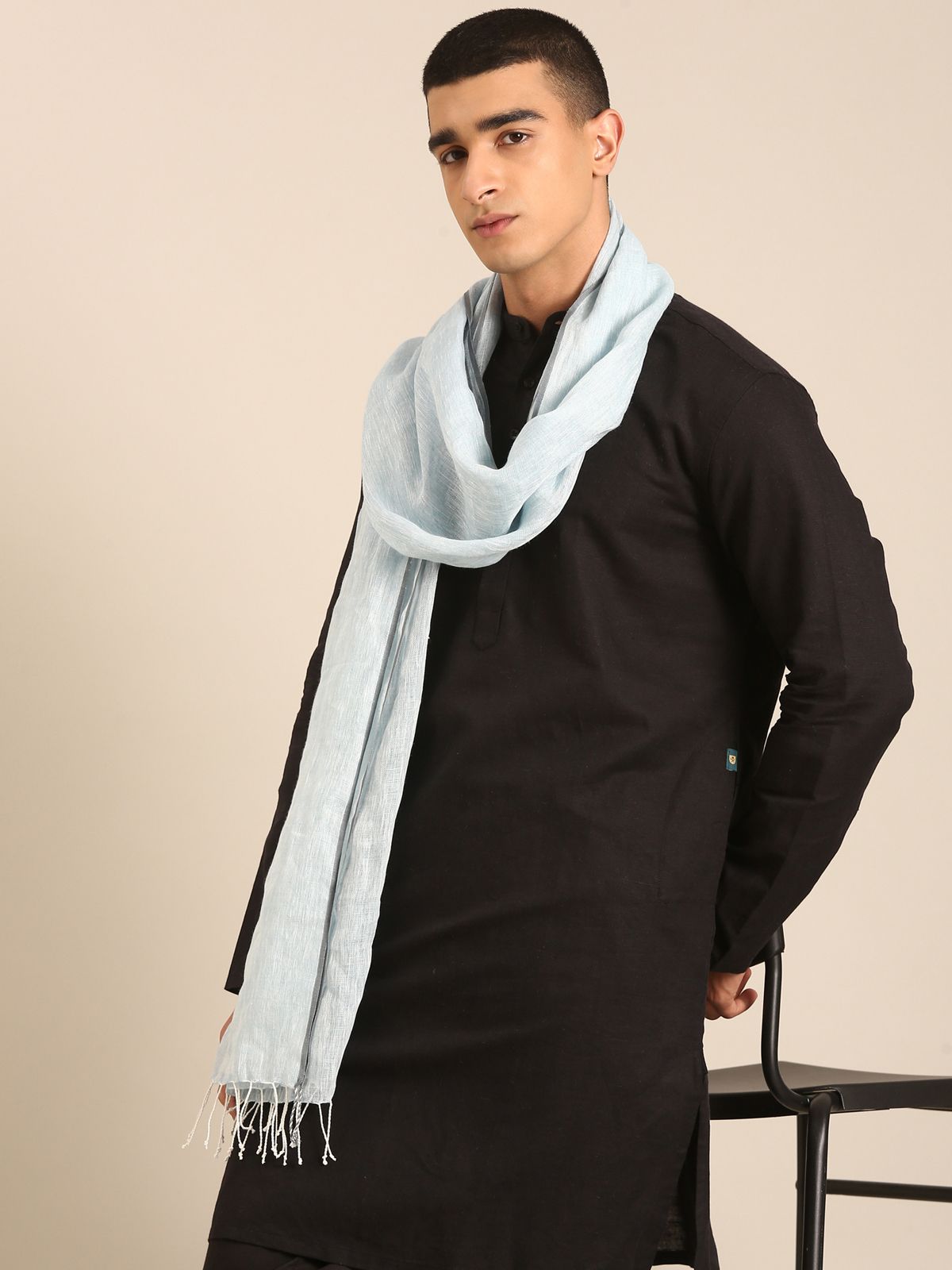 Linen Club Unisex Linen Stole Solid Light Blue (Size:Free)
