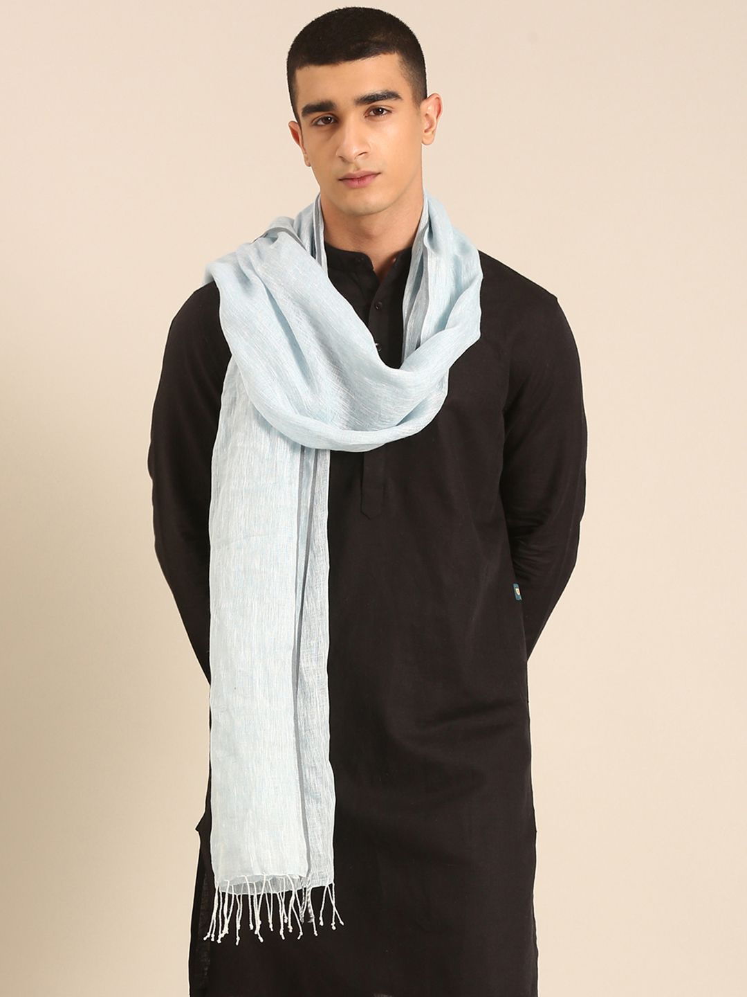 Linen Club Unisex Linen Stole Solid Light Blue (Size:Free)