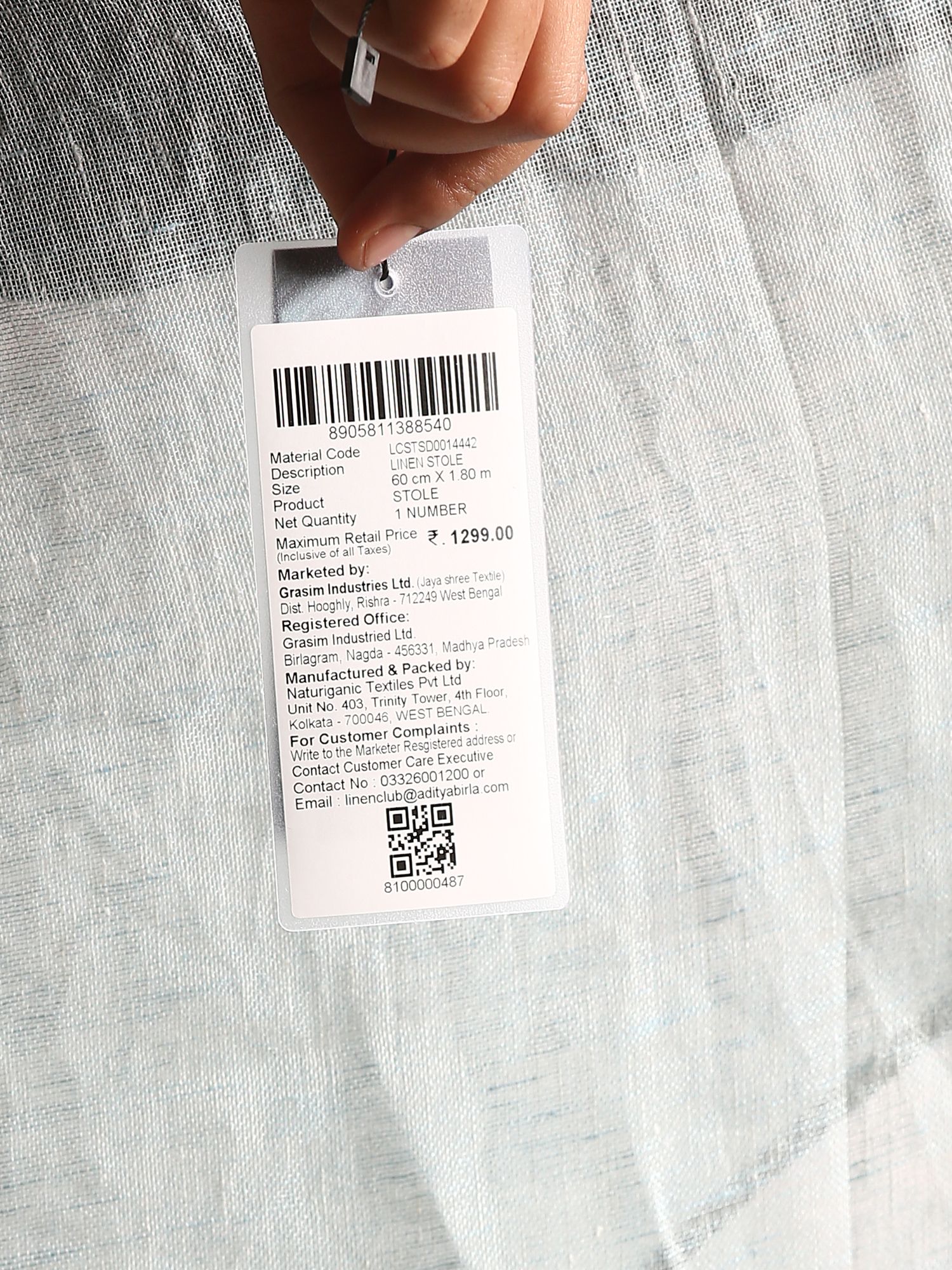 Linen Club Unisex Linen Stole Solid Light Blue (Size:Free)
