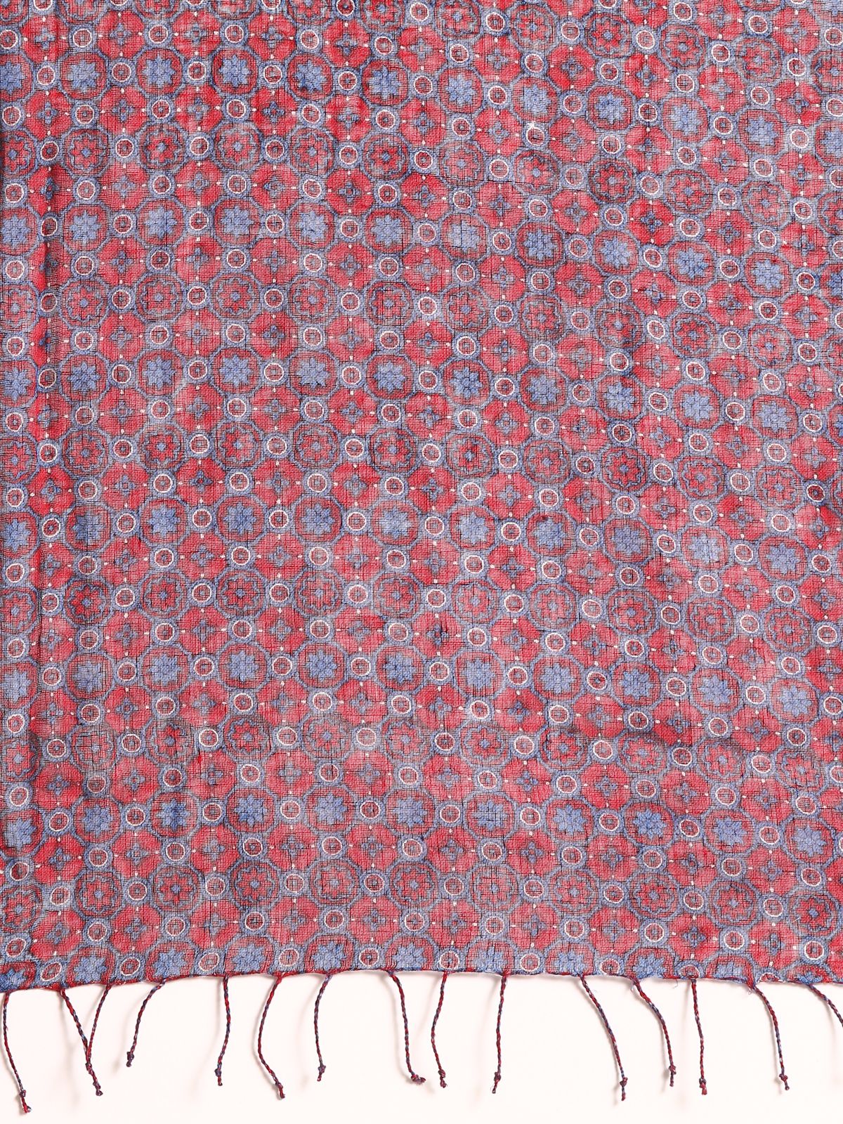 Linen Club Unisex Linen Stole Geometric Maroon  (Size:Free)