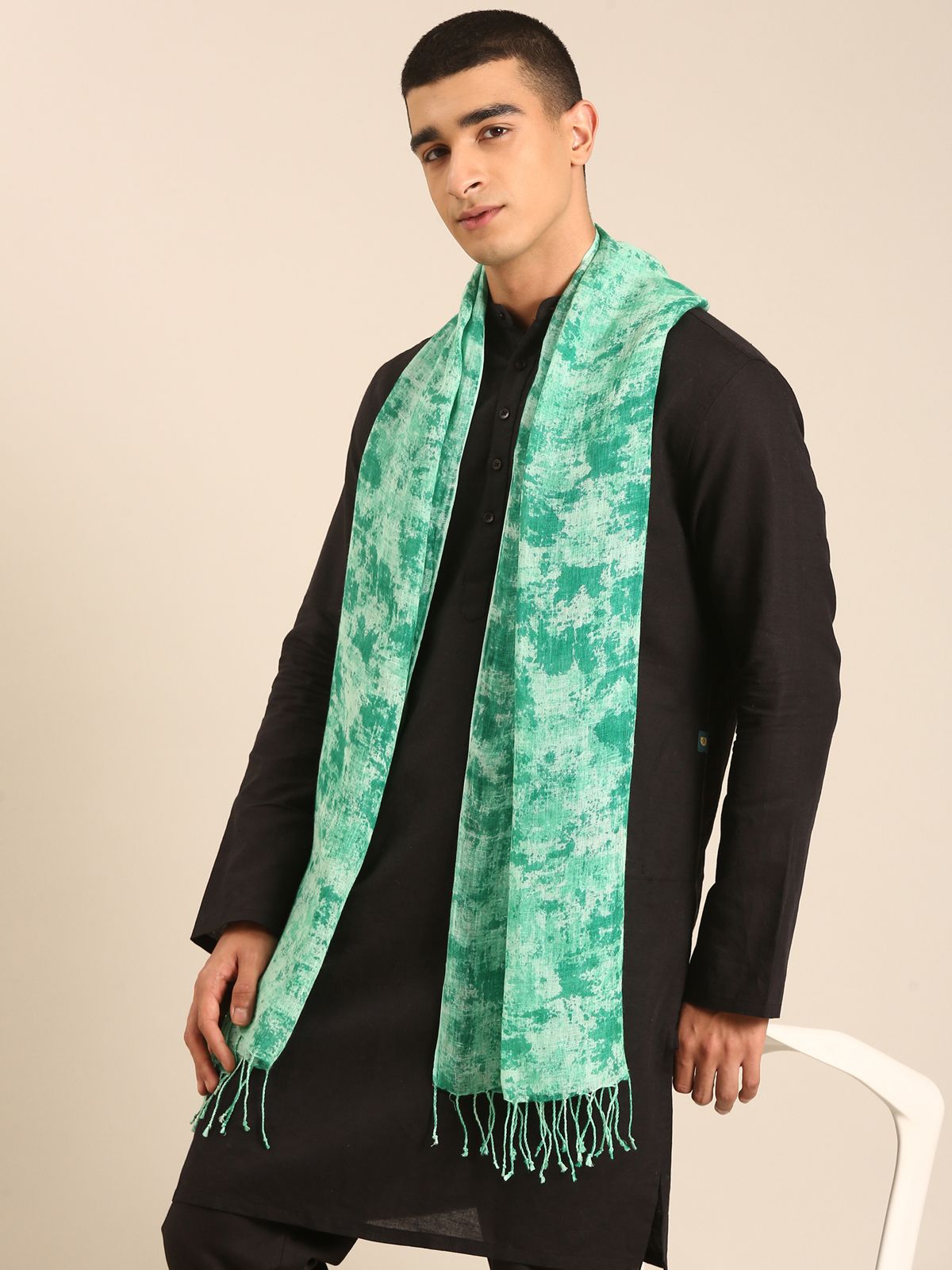 Linen Club Unisex Linen Stole Camouflage Mint Green (Size:Free)