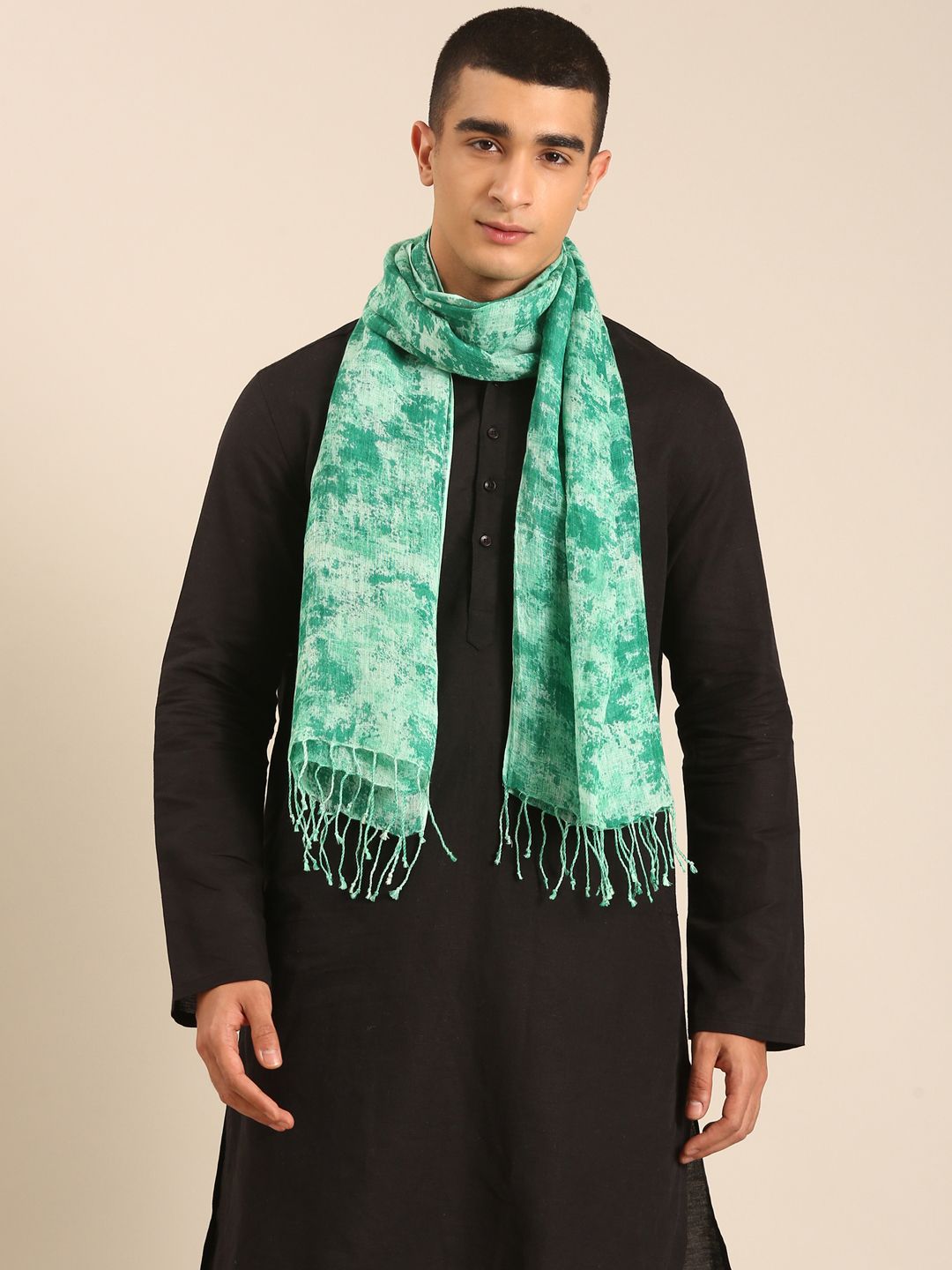 Linen Club Unisex Linen Stole Camouflage Mint Green (Size:Free)