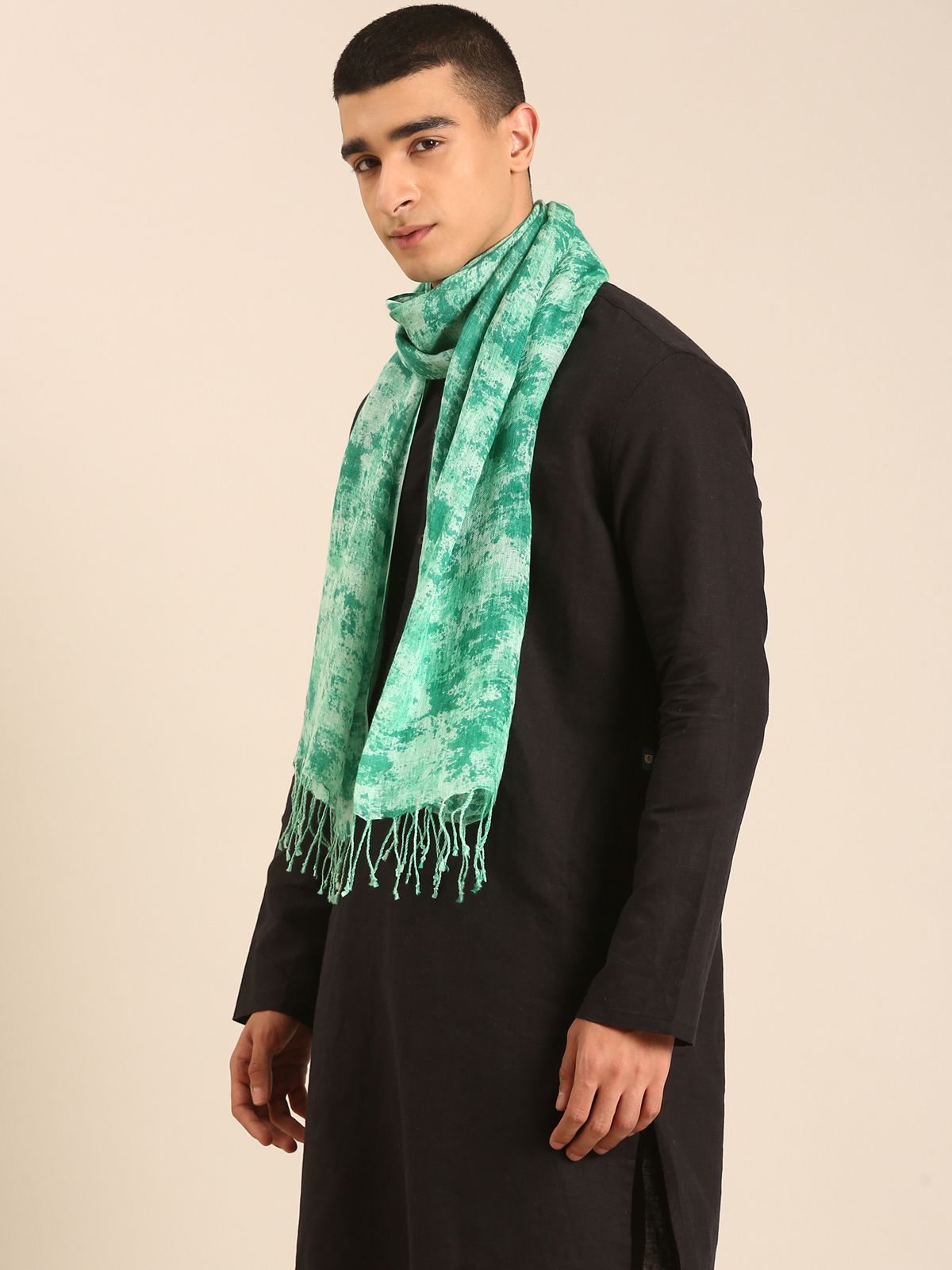 Linen Club Unisex Linen Stole Camouflage Mint Green (Size:Free)
