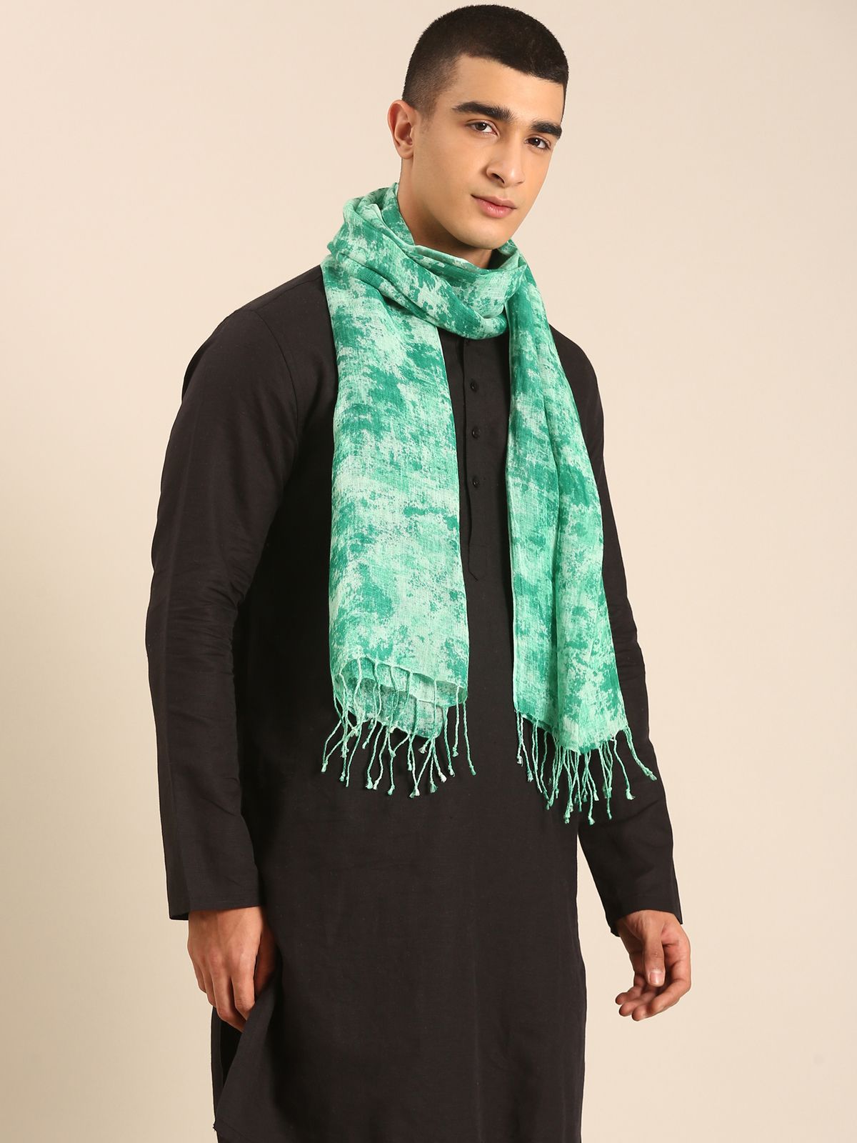 Linen Club Unisex Linen Stole Camouflage Mint Green (Size:Free)
