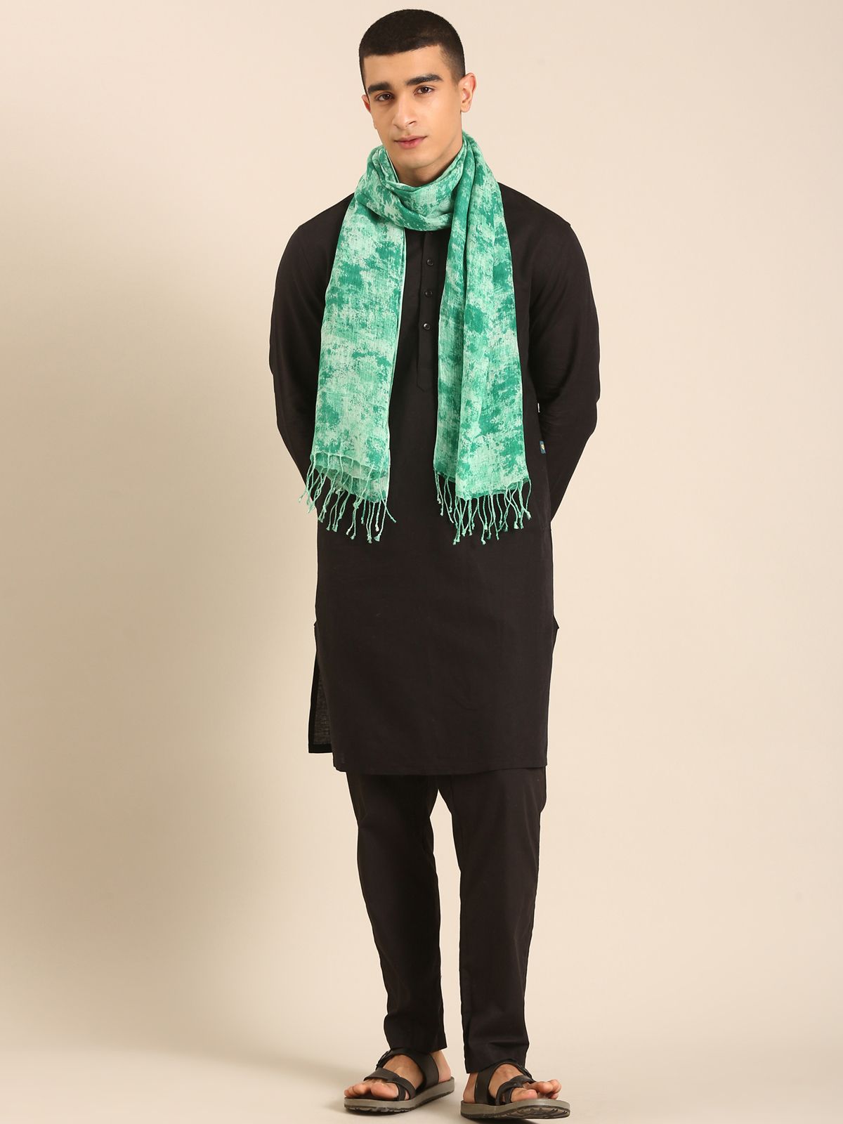 Linen Club Unisex Linen Stole Camouflage Mint Green (Size:Free)