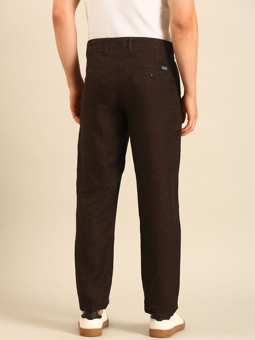 Linen Club Men's Linen Dark Brown Solid Contemporary Fit Casual Trouser