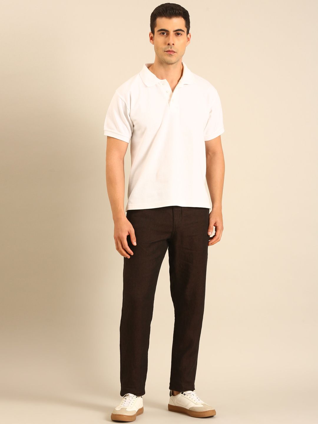 Linen Club Men's Linen Dark Brown Solid Contemporary Fit Casual Trouser