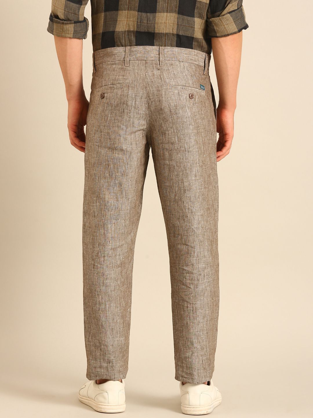Linen Club Men's Linen Brown Solid Contemporary Fit Casual Trouser LCTRCHN020087