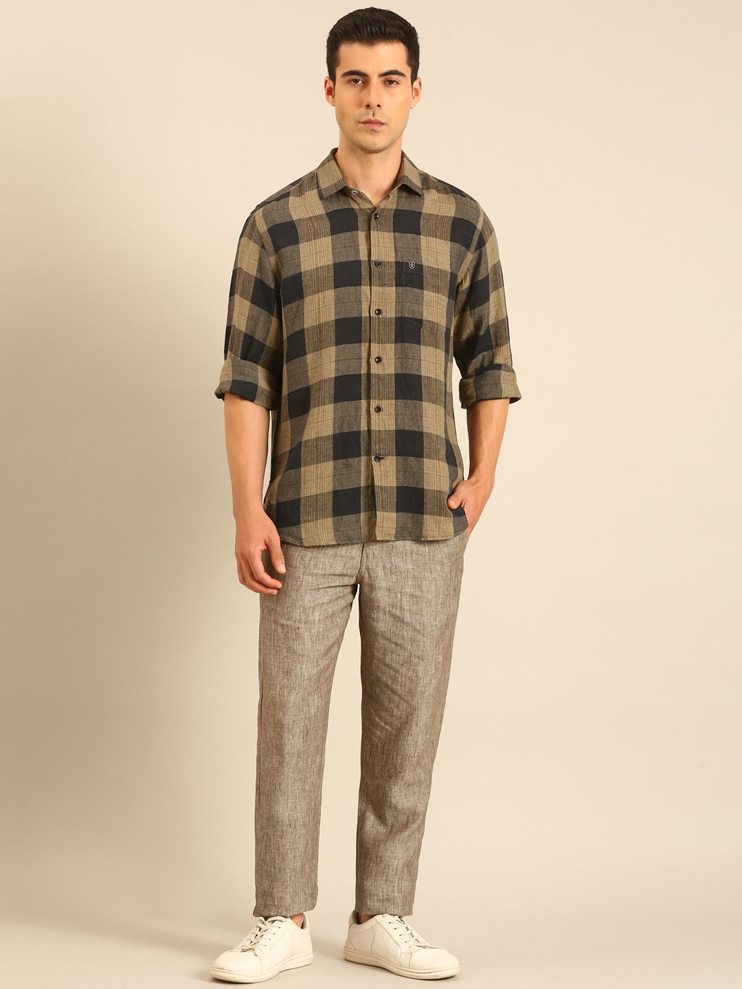 Linen Club Men's Linen Brown Solid Contemporary Fit Casual Trouser LCTRCHN020087