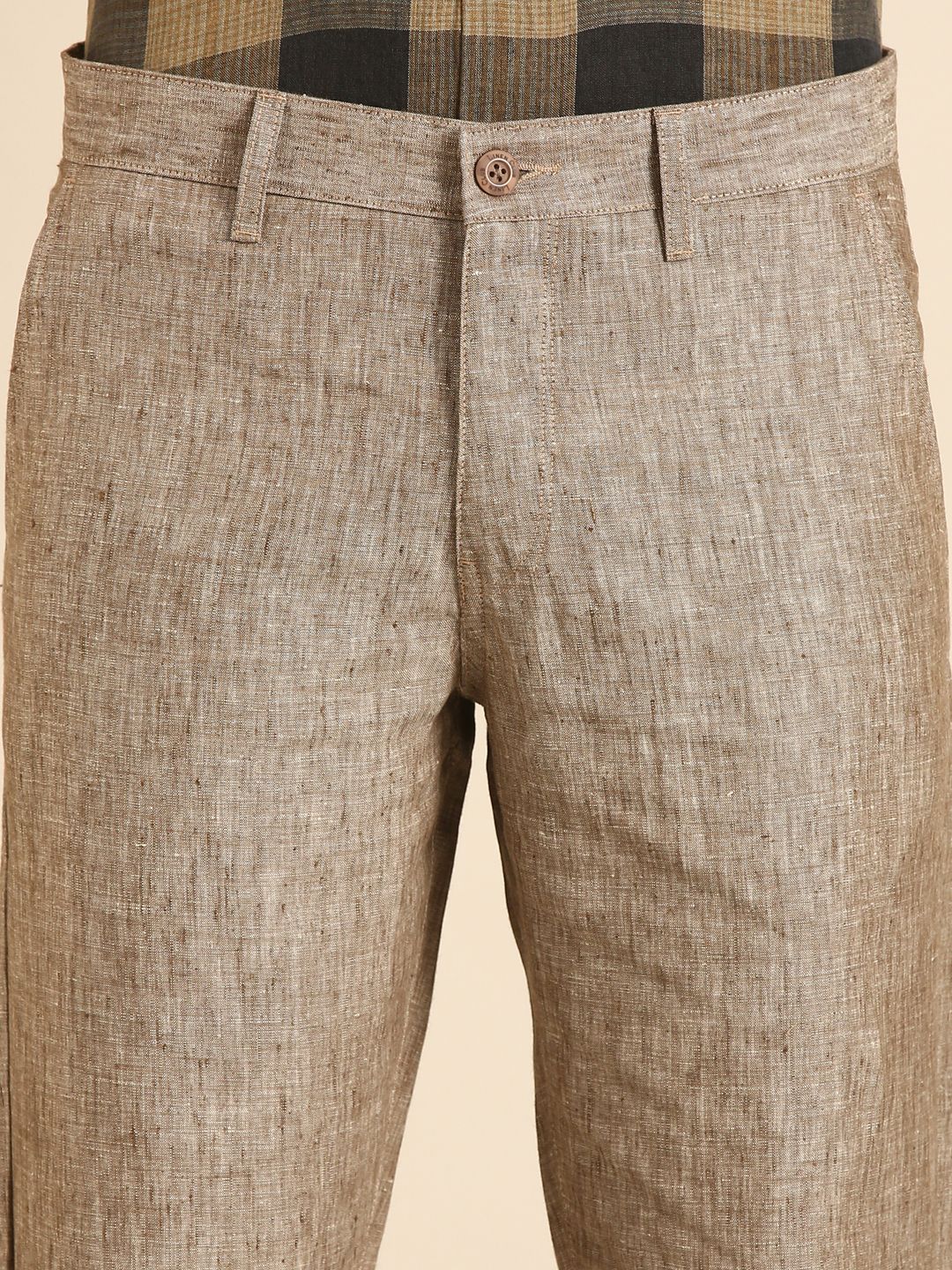 Linen Club Men's Linen Brown Solid Contemporary Fit Casual Trouser LCTRCHN020087