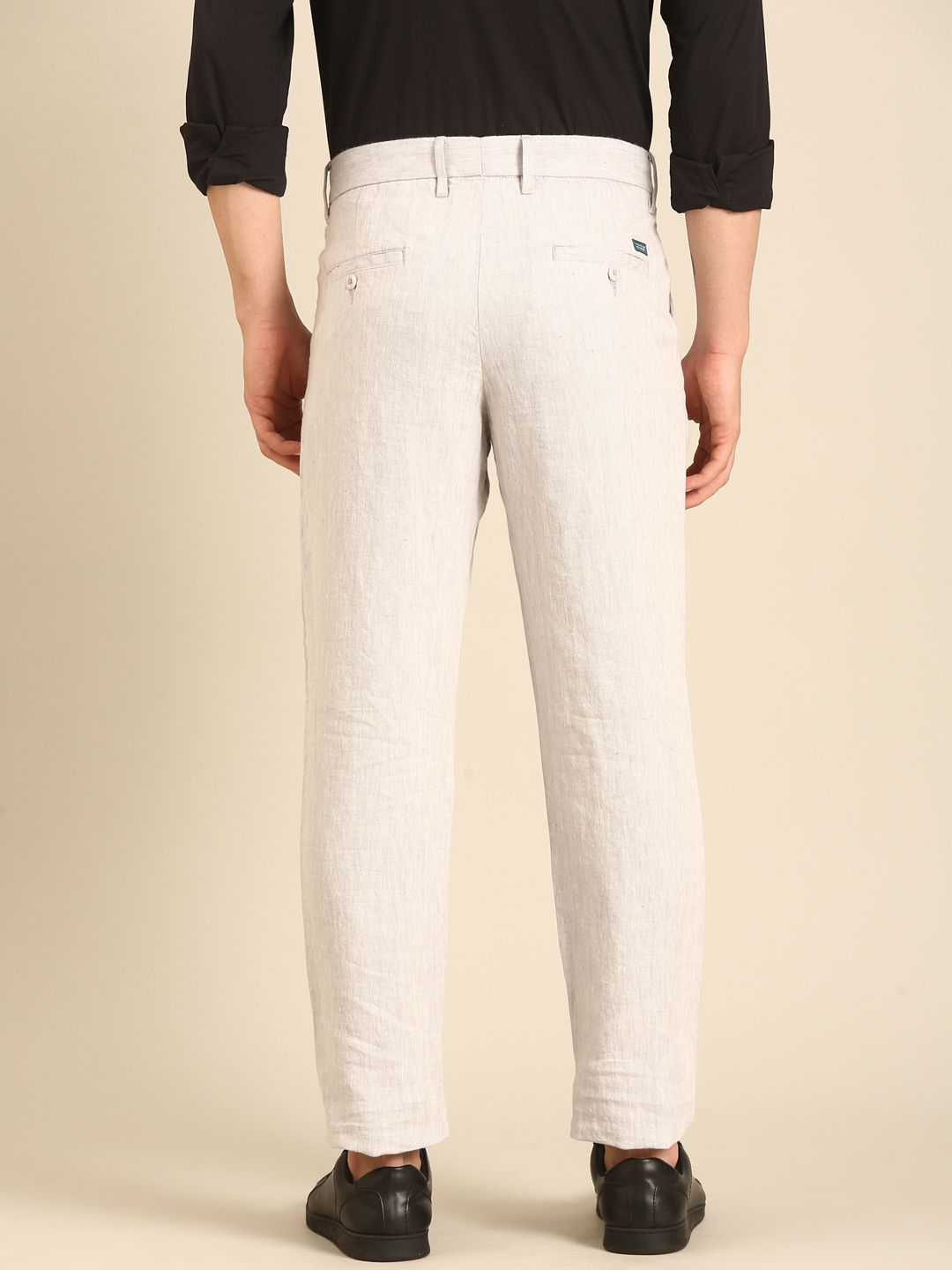 Linen Club Men's Linen Light Grey Solid Contemporary Fit Casual Trouser