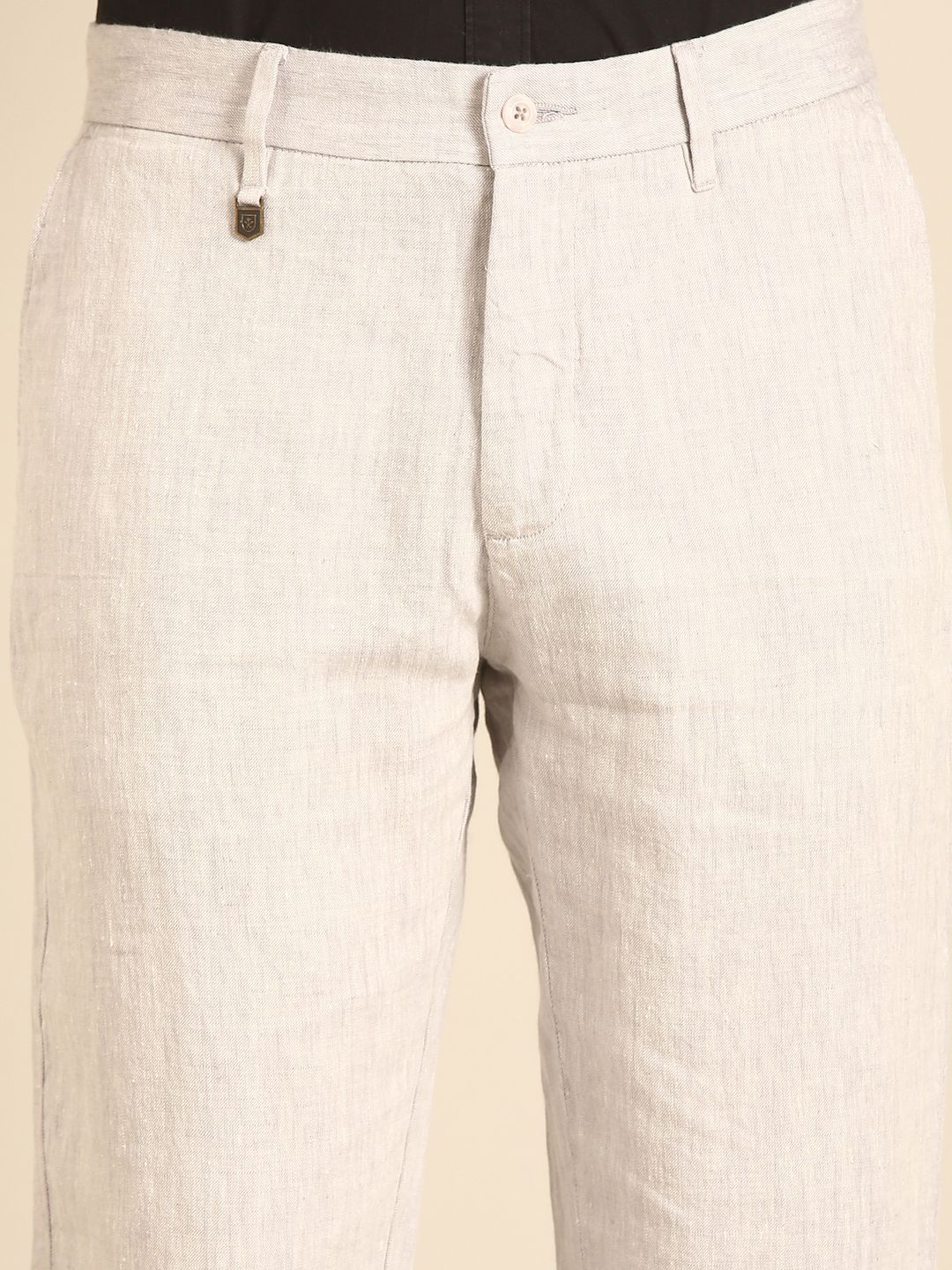 Linen Club Men's Linen Light Grey Solid Contemporary Fit Casual Trouser
