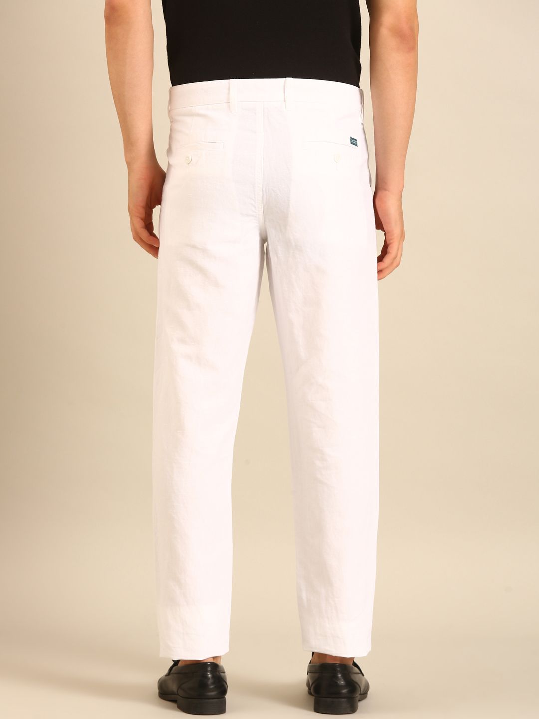 Linen Club Men's Linen White Solid Contemporary Fit Casual Trouser