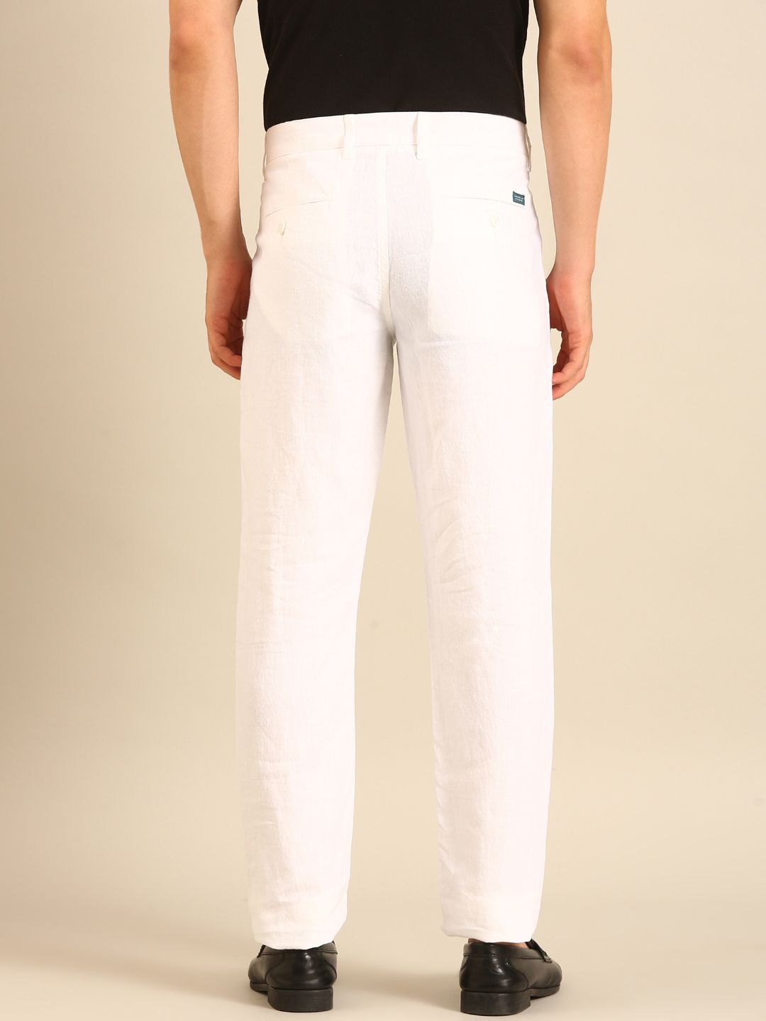 Linen Club Men's Linen White Solid Contemporary Fit Casual Trouser