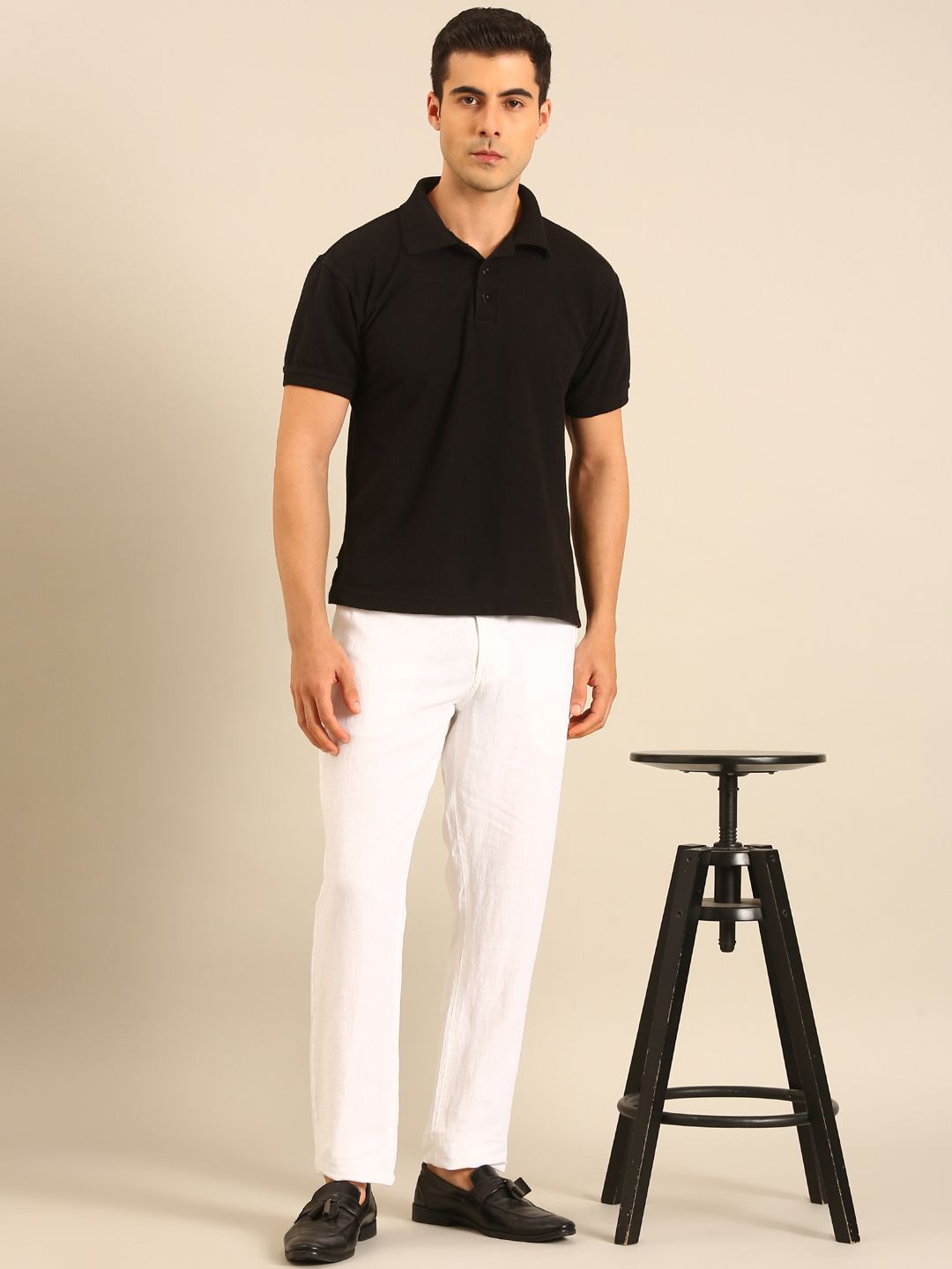 Linen Club Men's Linen White Solid Contemporary Fit Casual Trouser