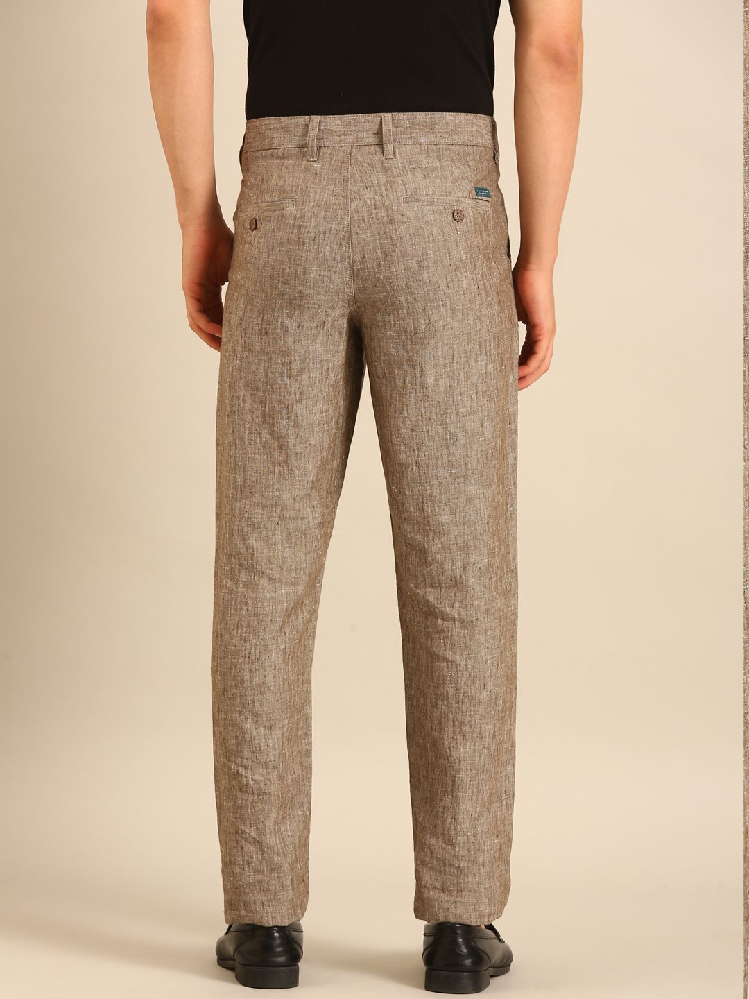 Linen Club Men's Linen Brown Solid Contemporary Fit Casual Trouser