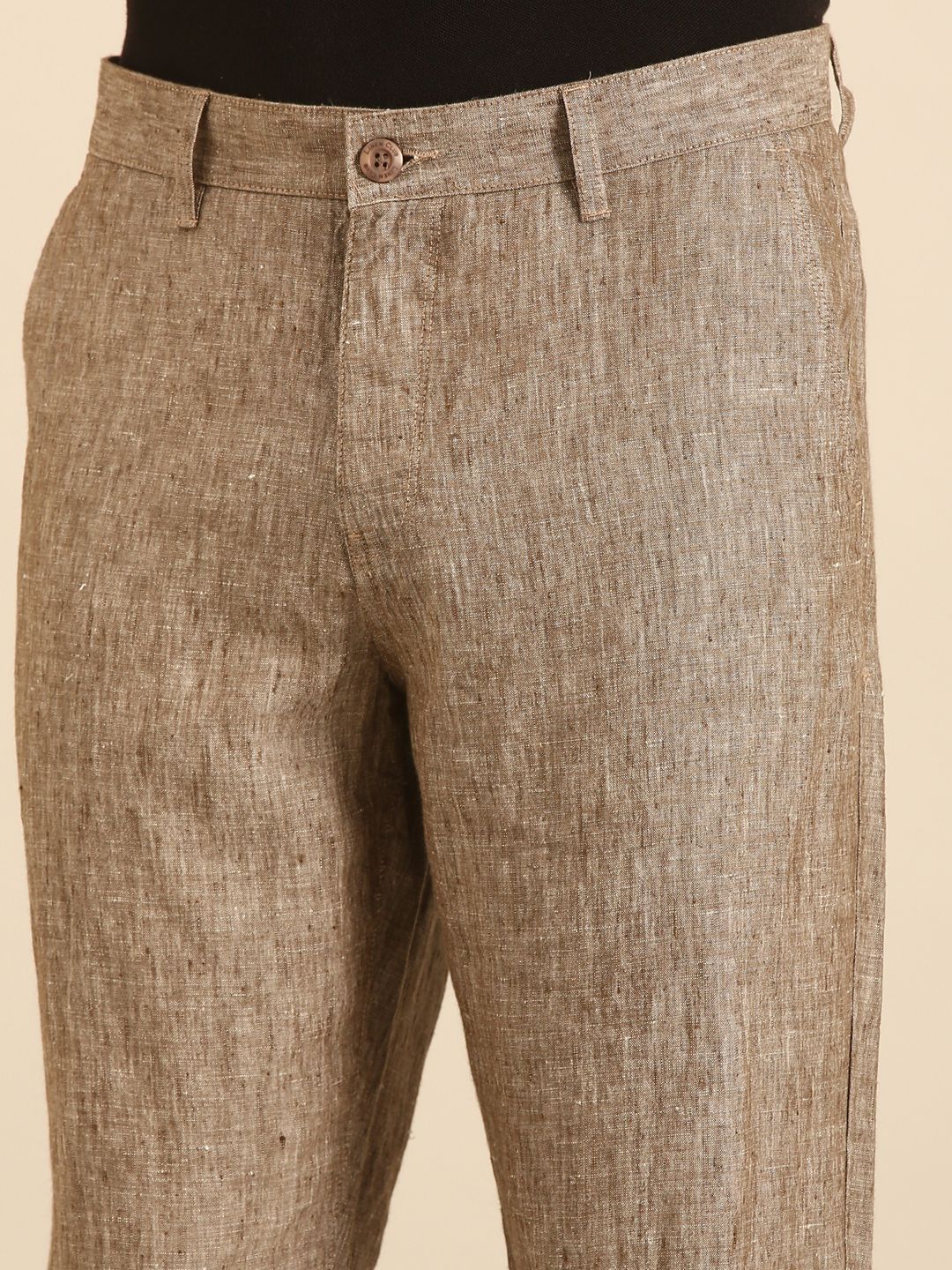 Linen Club Men's Linen Brown Solid Contemporary Fit Casual Trouser