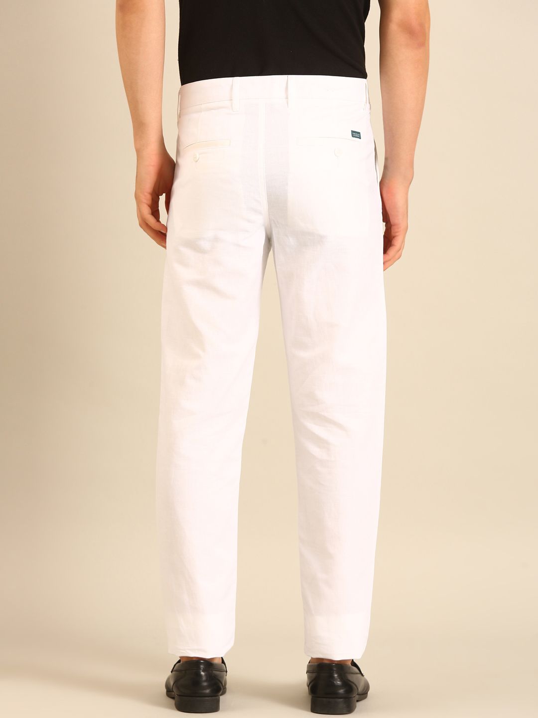 Linen Club Men's Linen White Solid Contemporary Fit Casual Trouser