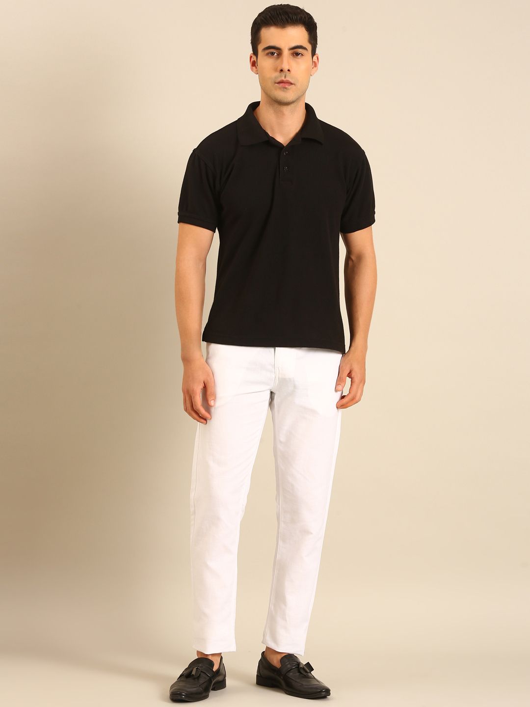 Linen Club Men's Linen White Solid Contemporary Fit Casual Trouser