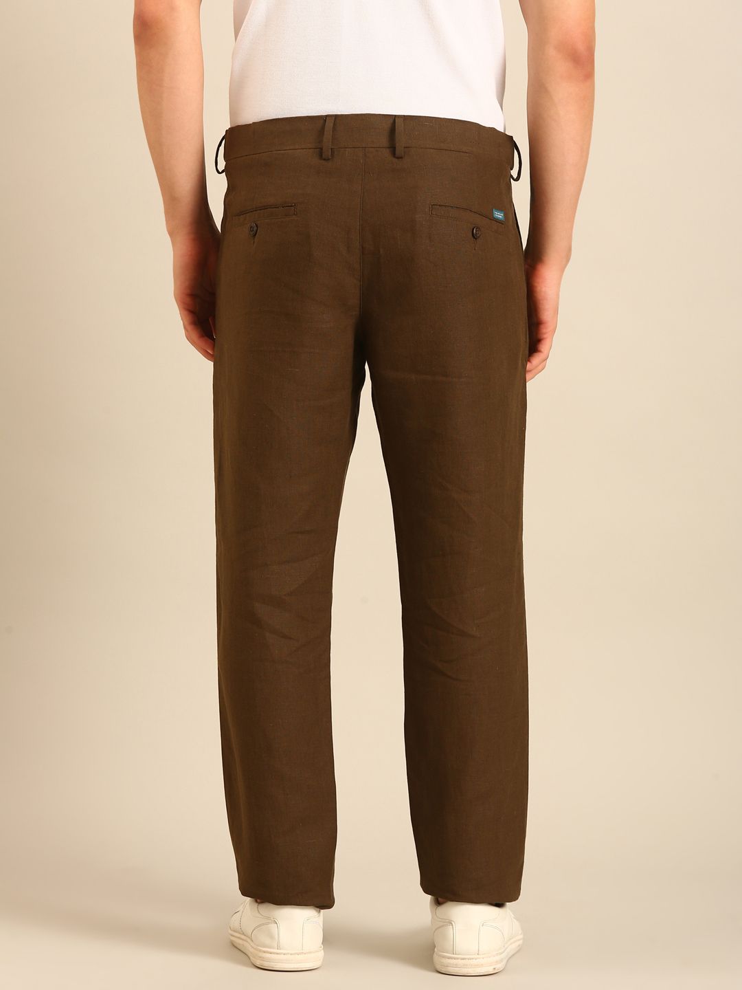 Linen Club Men's Linen Dark Brown Solid Contemporary Fit Casual Trouser