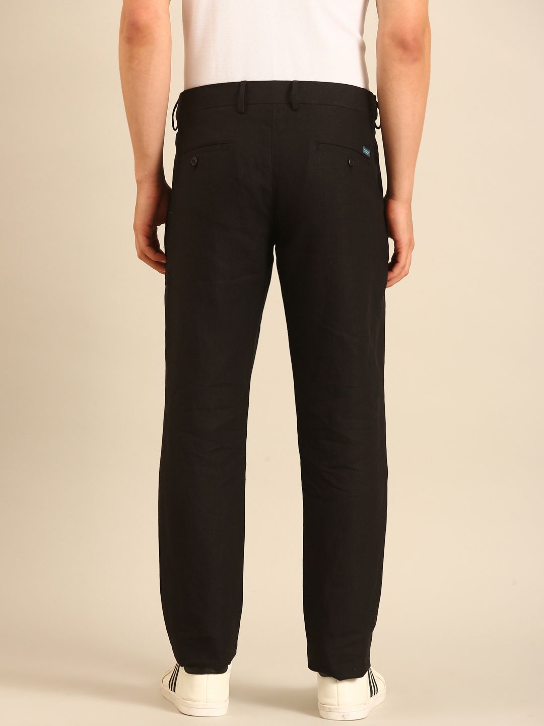 Linen Club Men's Linen Black Solid Contemporary Fit Casual Trouser