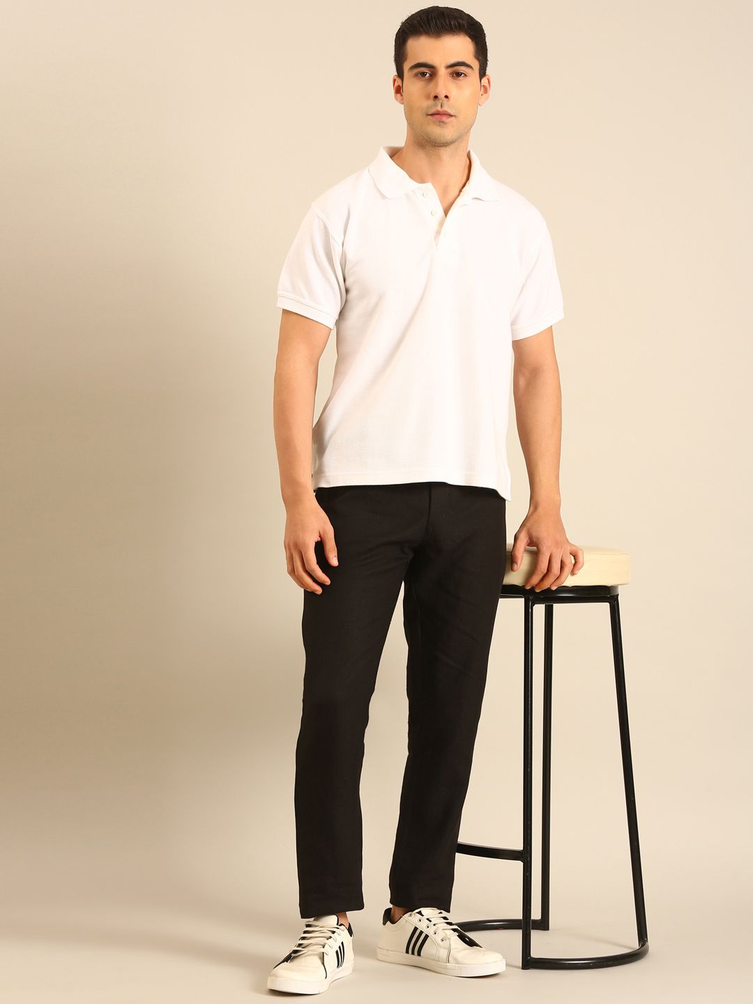 Linen Club Men's Linen Black Solid Contemporary Fit Casual Trouser