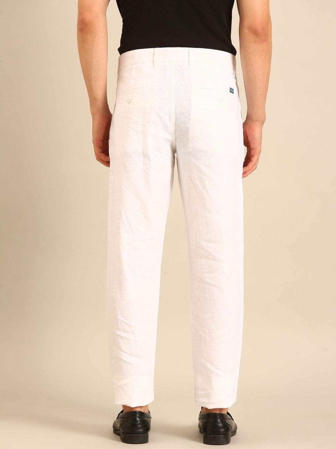 Linen Club Men's Linen White Solid Contemporary Fit Casual Trouser