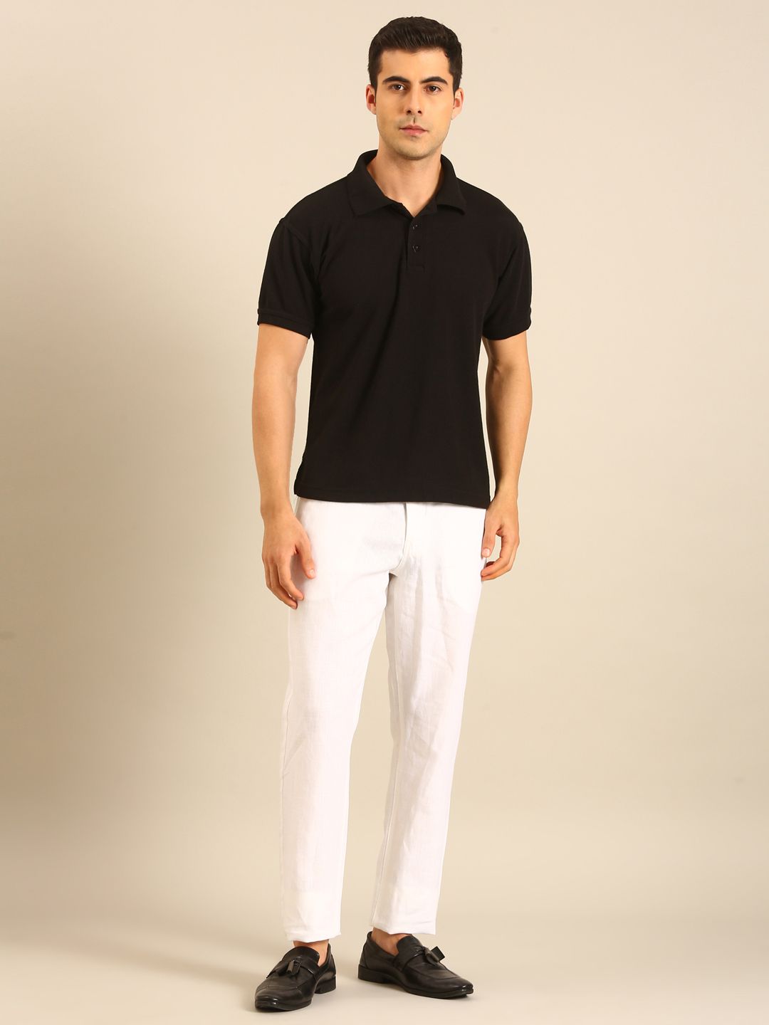 Linen Club Men's Linen White Solid Contemporary Fit Casual Trouser