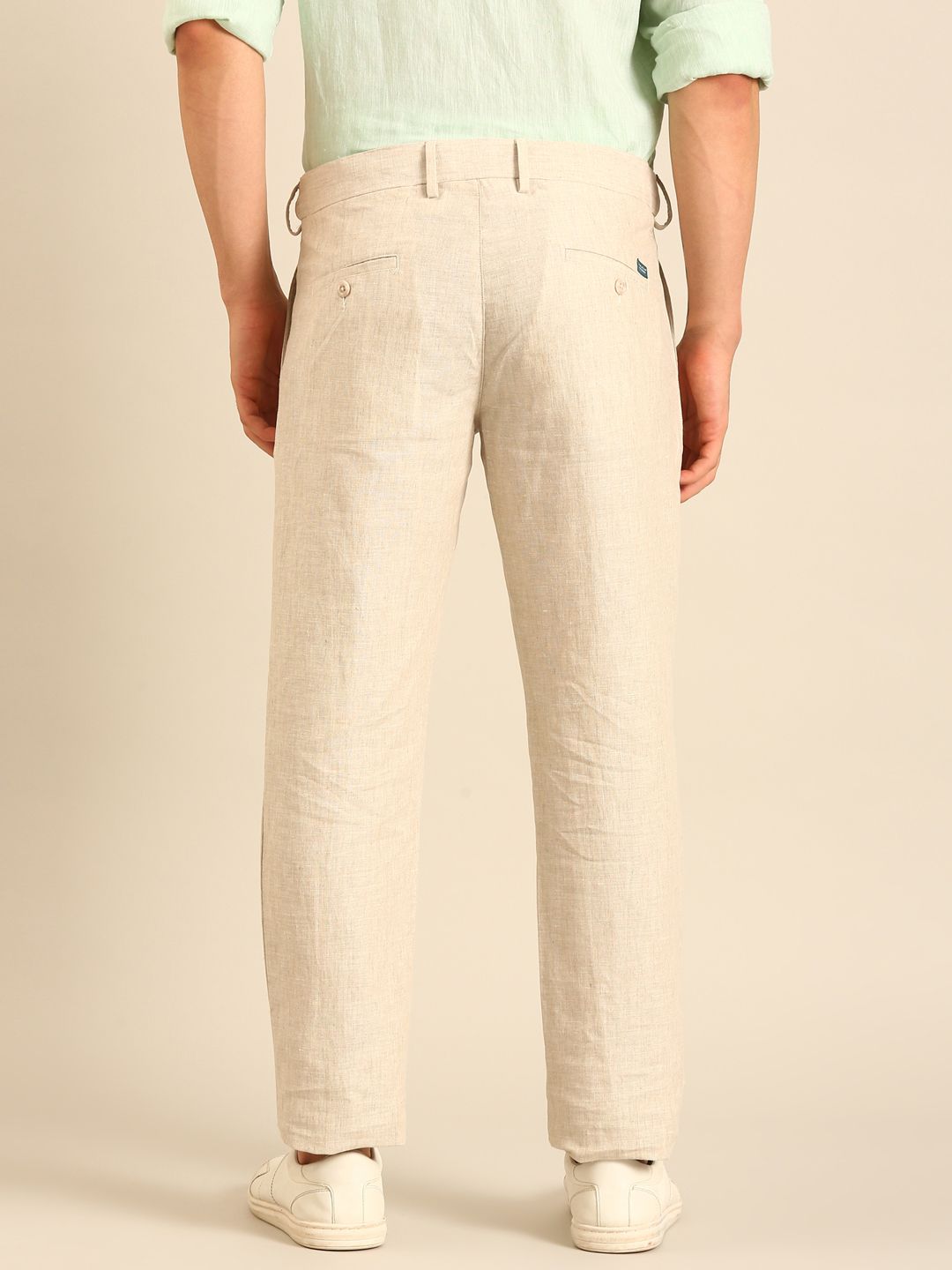 Linen Club Men's Linen Beige Solid Contemporary Fit Casual Trouser LCTRSDN020085