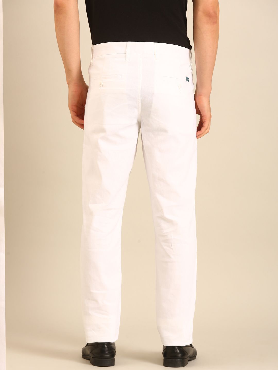 Linen Club Men's Linen White Solid Contemporary Fit Casual Trouser LCTRSDN020086