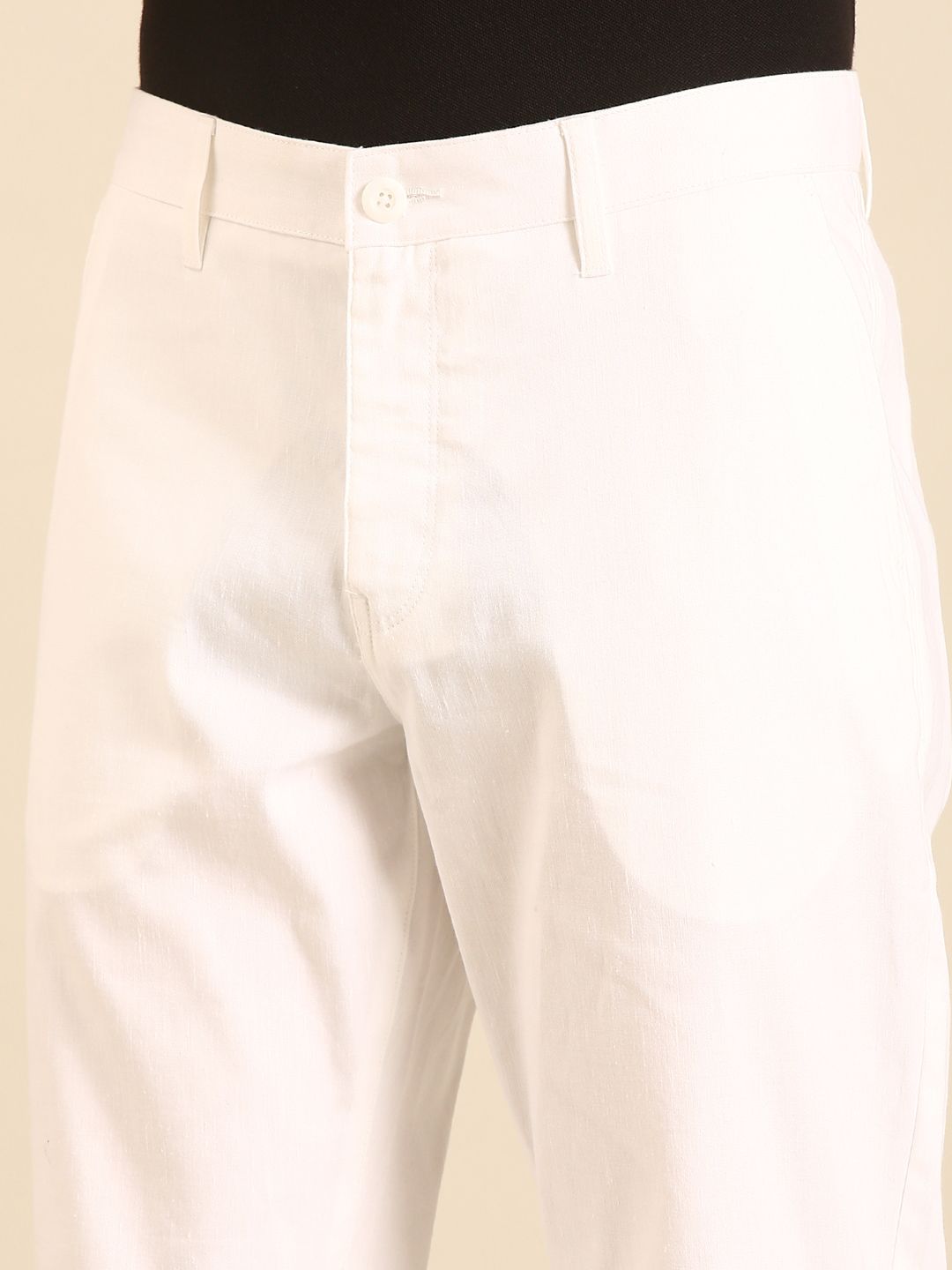Linen Club Men's Linen White Solid Contemporary Fit Casual Trouser LCTRSDN020086