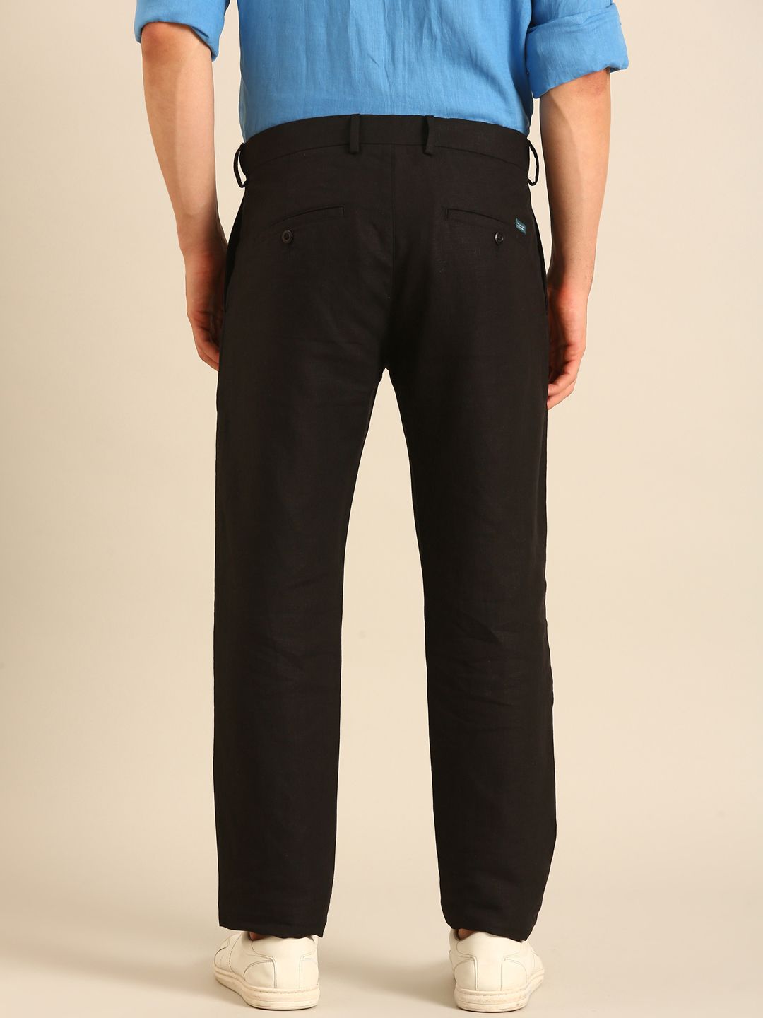 Linen Club Men's Linen Black Solid Contemporary Fit Casual Trouser