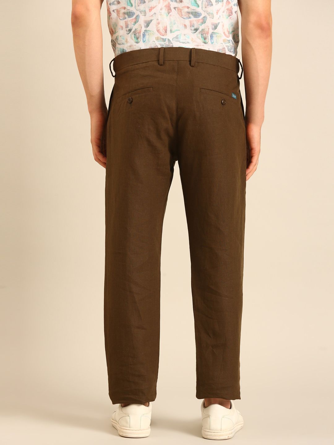 Linen Club Men's Linen Dark Brown Solid Contemporary Fit Casual Trouser LCTRSDN020089