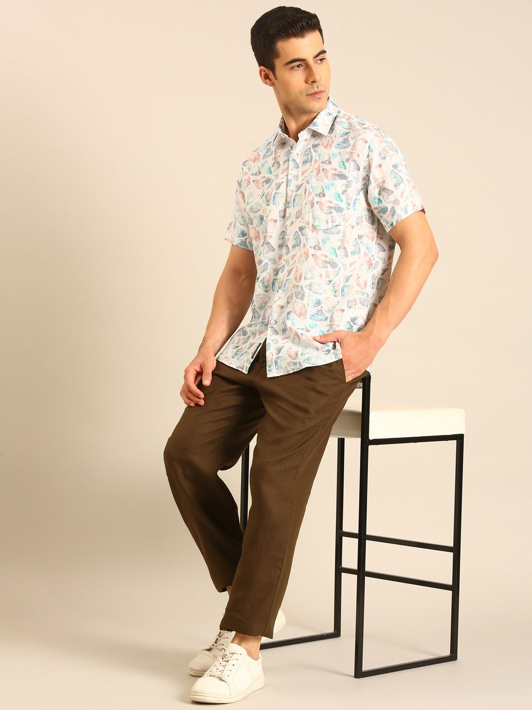 Linen Club Men's Linen Dark Brown Solid Contemporary Fit Casual Trouser LCTRSDN020089