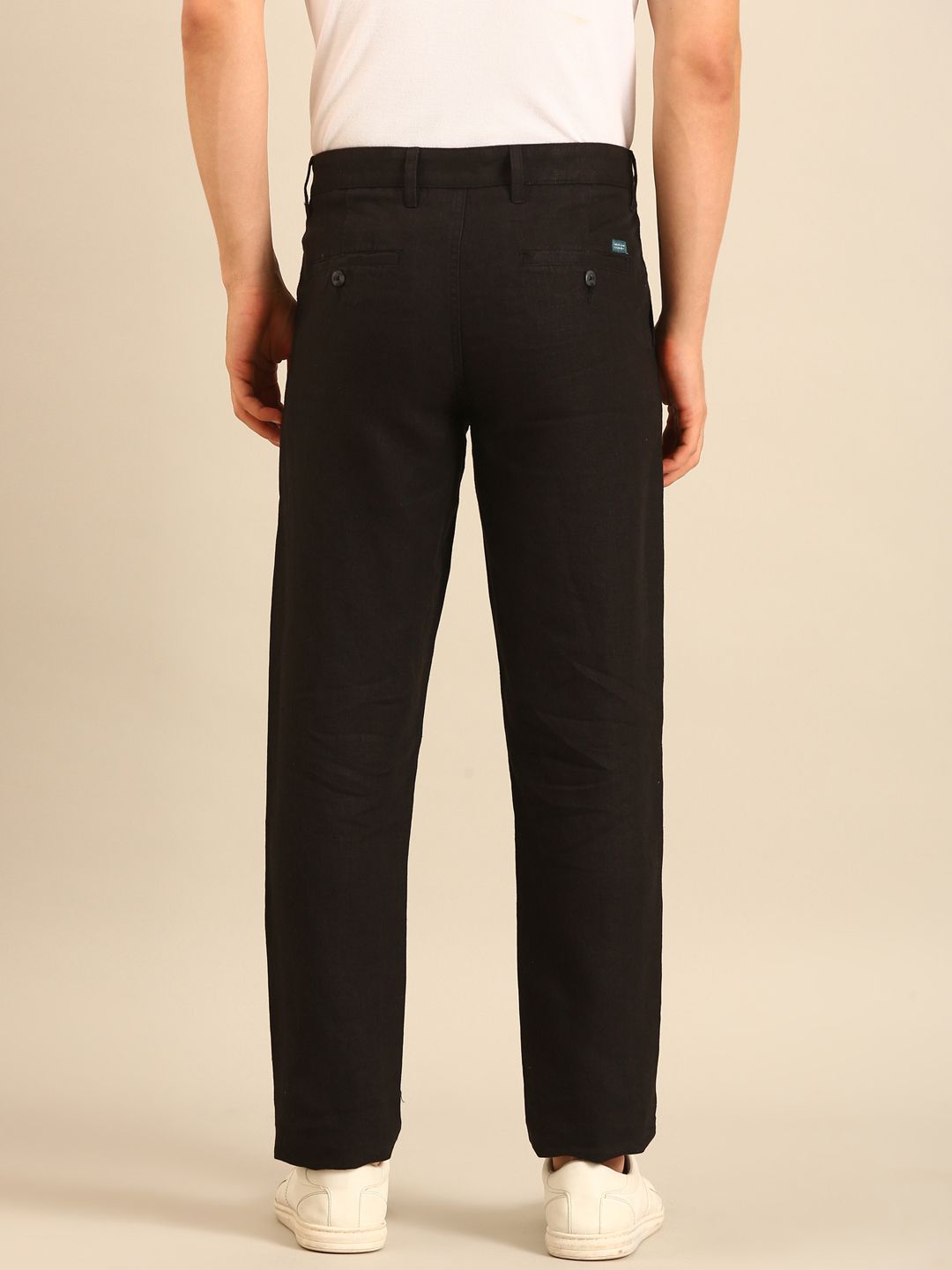 Linen Club Men's Linen Black Solid Contemporary Fit Casual Trouser LCTRSDN020160