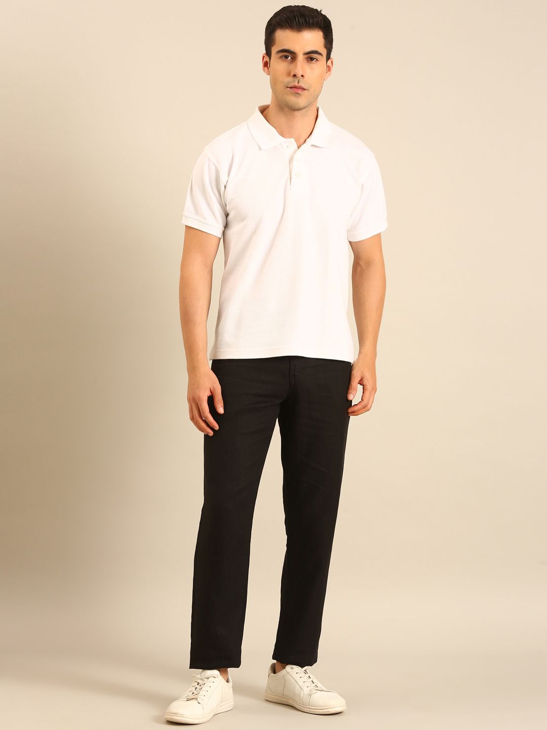 Linen Club Men's Linen Black Solid Contemporary Fit Casual Trouser LCTRSDN020160