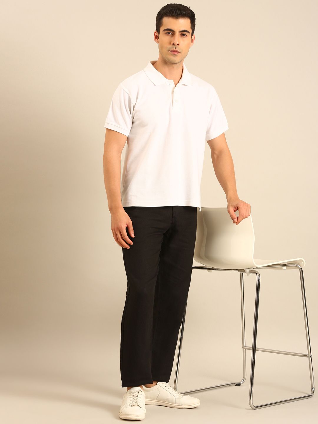 Linen Club Men's Linen Black Solid Contemporary Fit Casual Trouser LCTRSDN020160