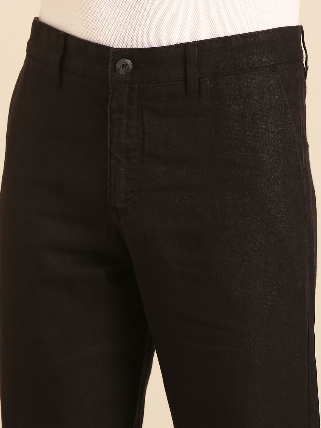 Linen Club Men's Linen Black Solid Contemporary Fit Casual Trouser LCTRSDN020160