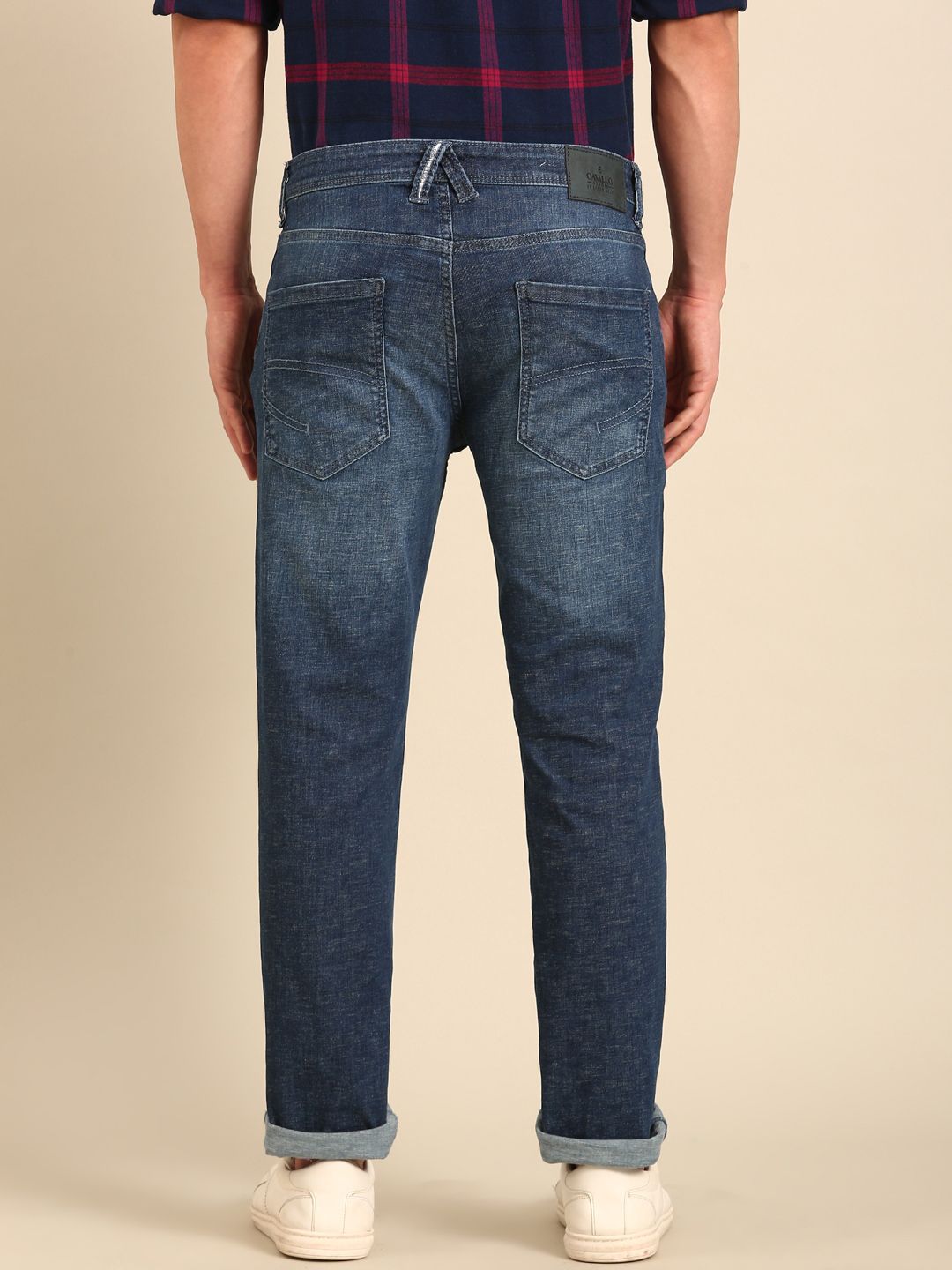 CAVALLO by Linen Club Men's Blended Linen Dark Blue Urban Slim Fit Jeans
