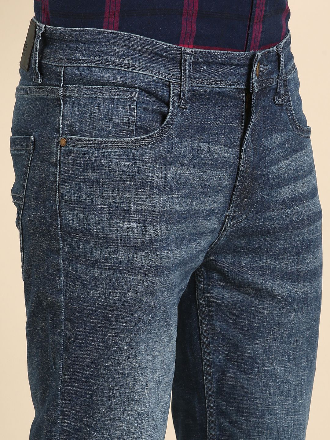 CAVALLO by Linen Club Men's Blended Linen Dark Blue Urban Slim Fit Jeans