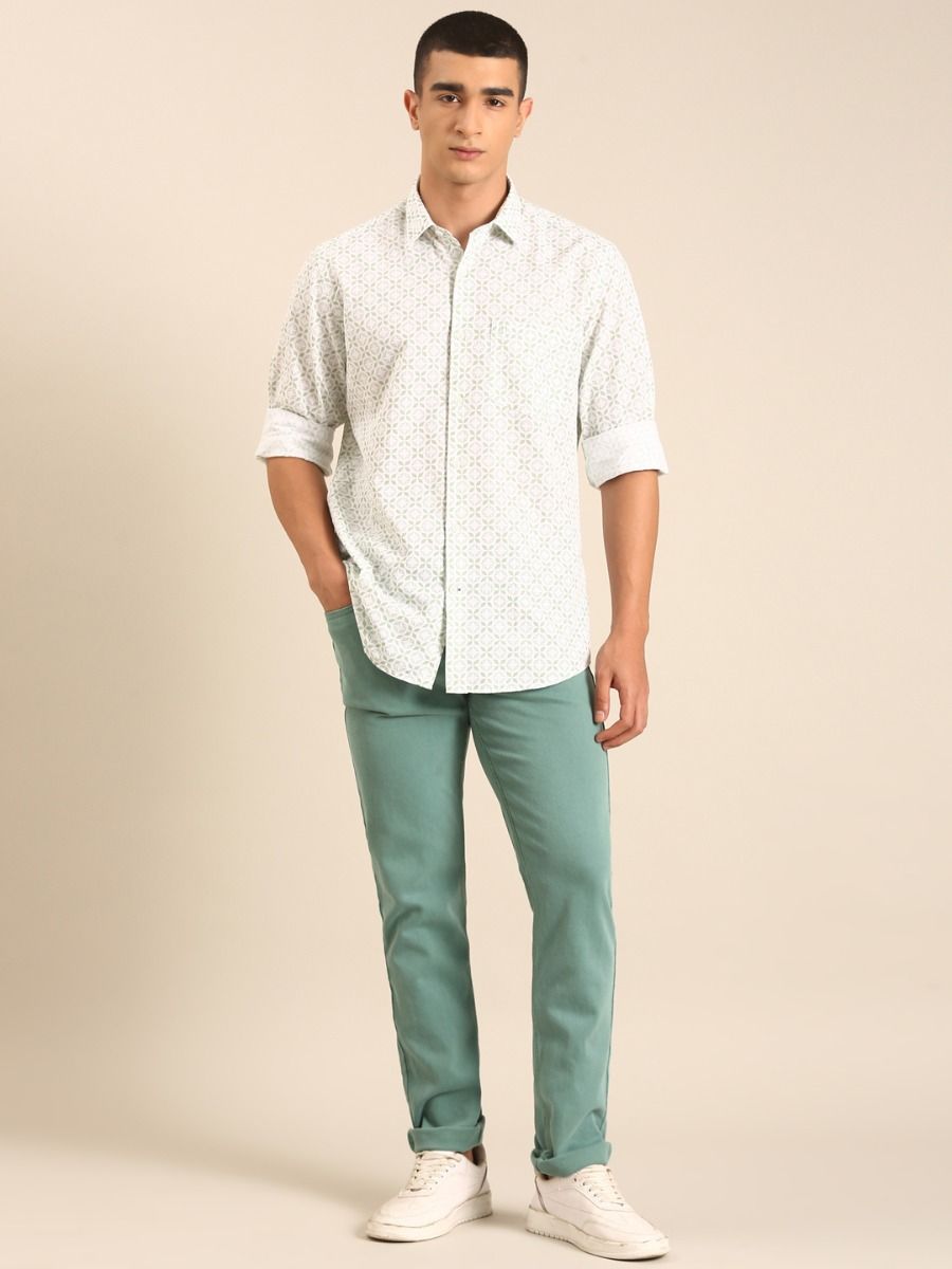 CAVALLO by Linen Club Men's Blended Linen Light Green Urban Slim Fit Jeans
