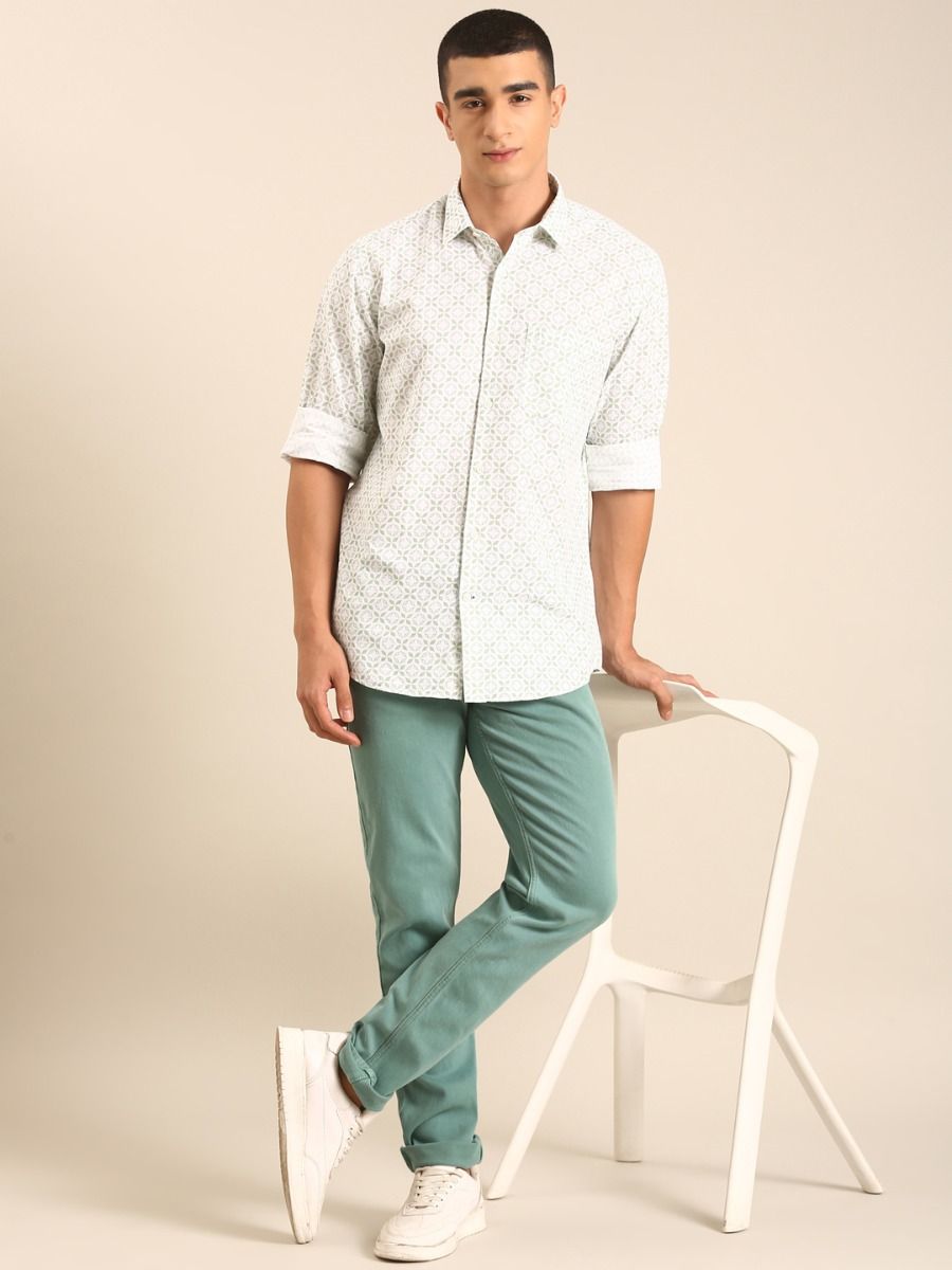 CAVALLO by Linen Club Men's Blended Linen Light Green Urban Slim Fit Jeans