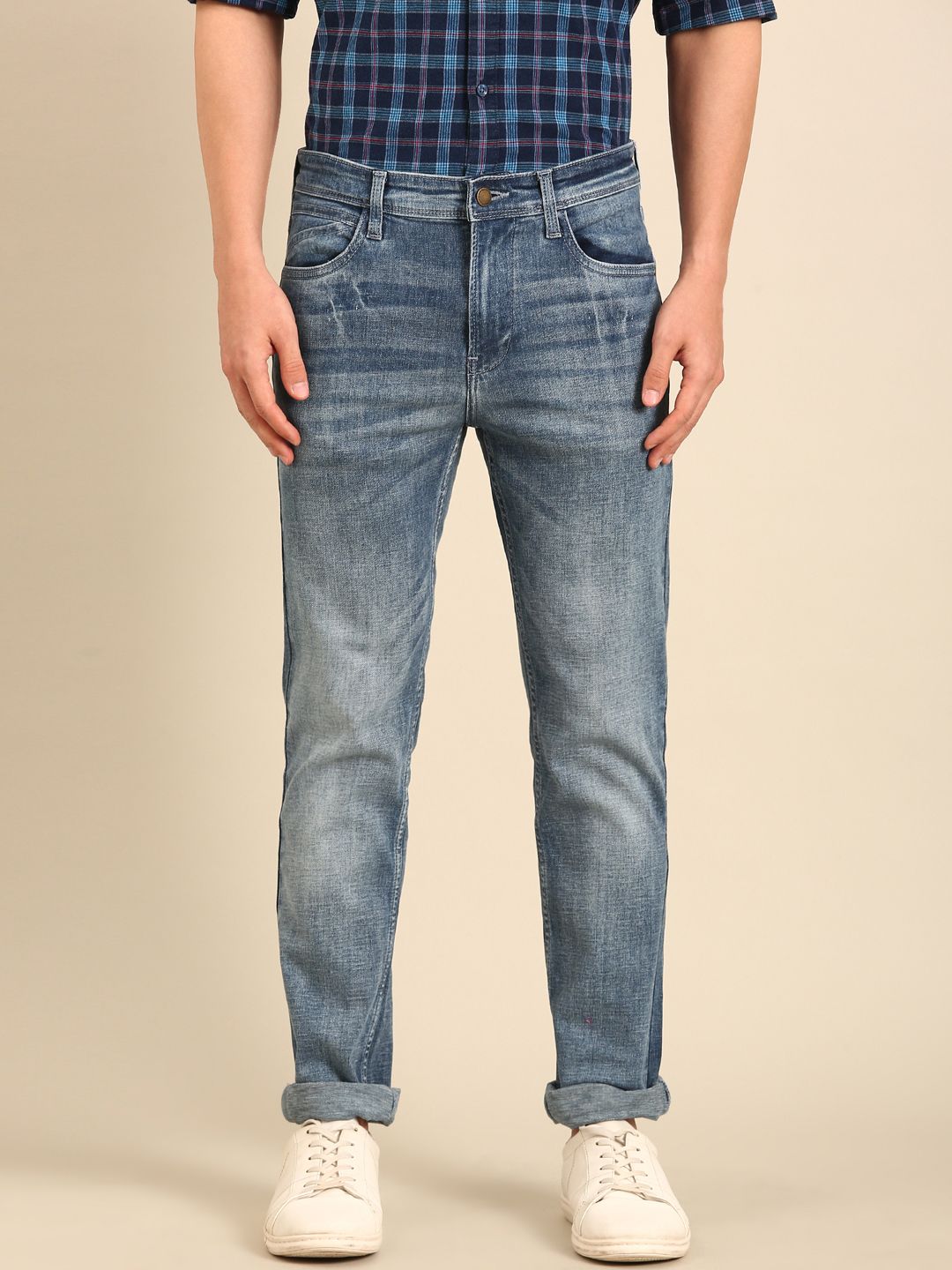 CAVALLO by Linen Club Men's Blended Linen Blue Urban Slim Fit Jeans
