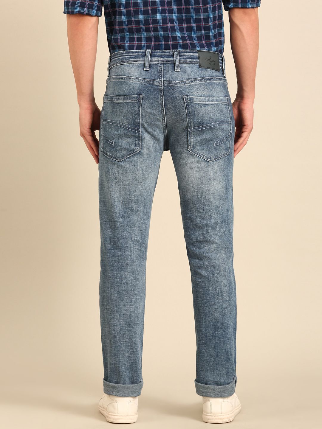 CAVALLO by Linen Club Men's Blended Linen Blue Urban Slim Fit Jeans